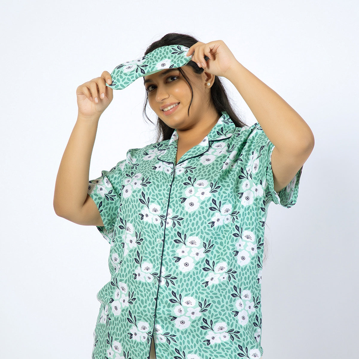 Green Floral Plus Size Rayon PJ Set