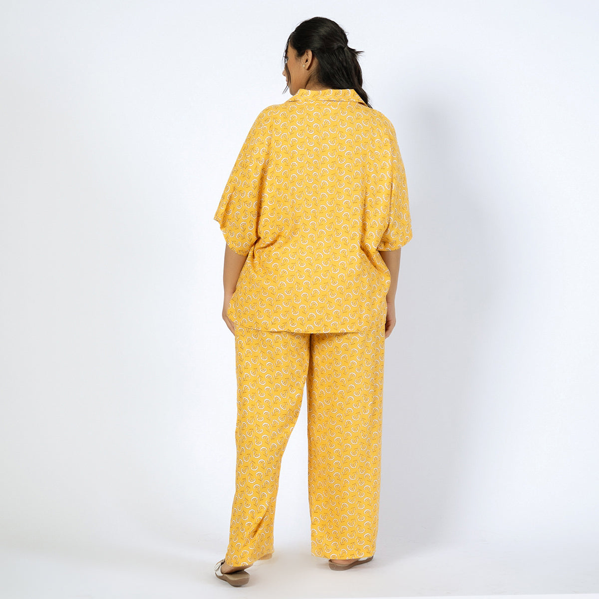 Mustard Printed Viscose Dobby Plus Size Co-ord Set