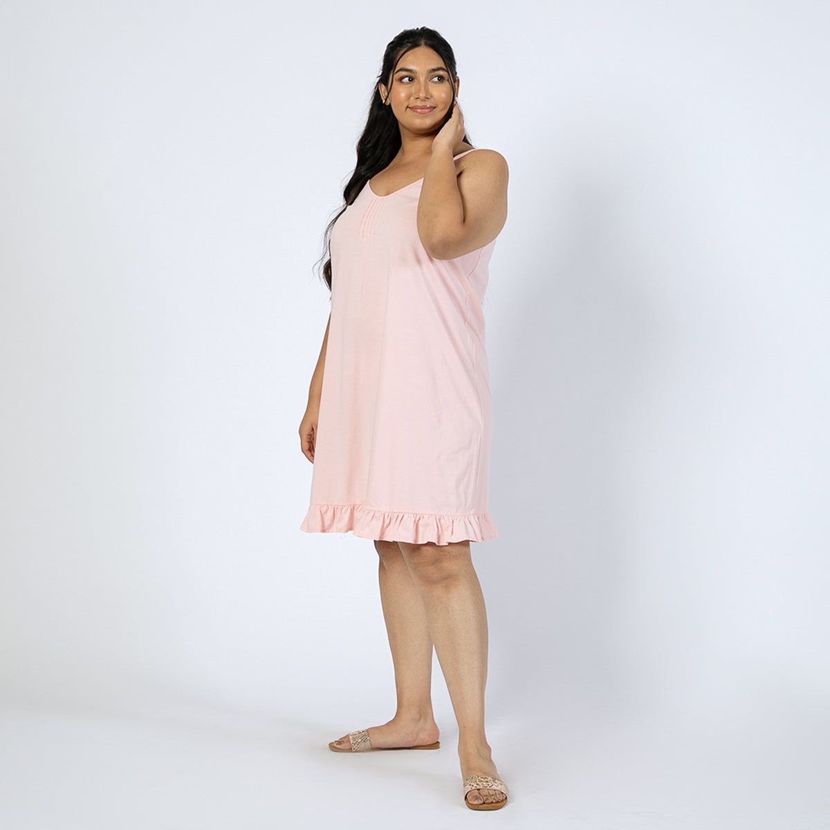 Light Pink Cotton Jersey Plus-Size Slip Dress Product Image 1