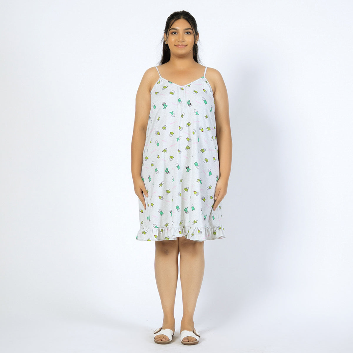 Grey Printed Cotton Jersey Plus-Size Slip Dress Product Image 3