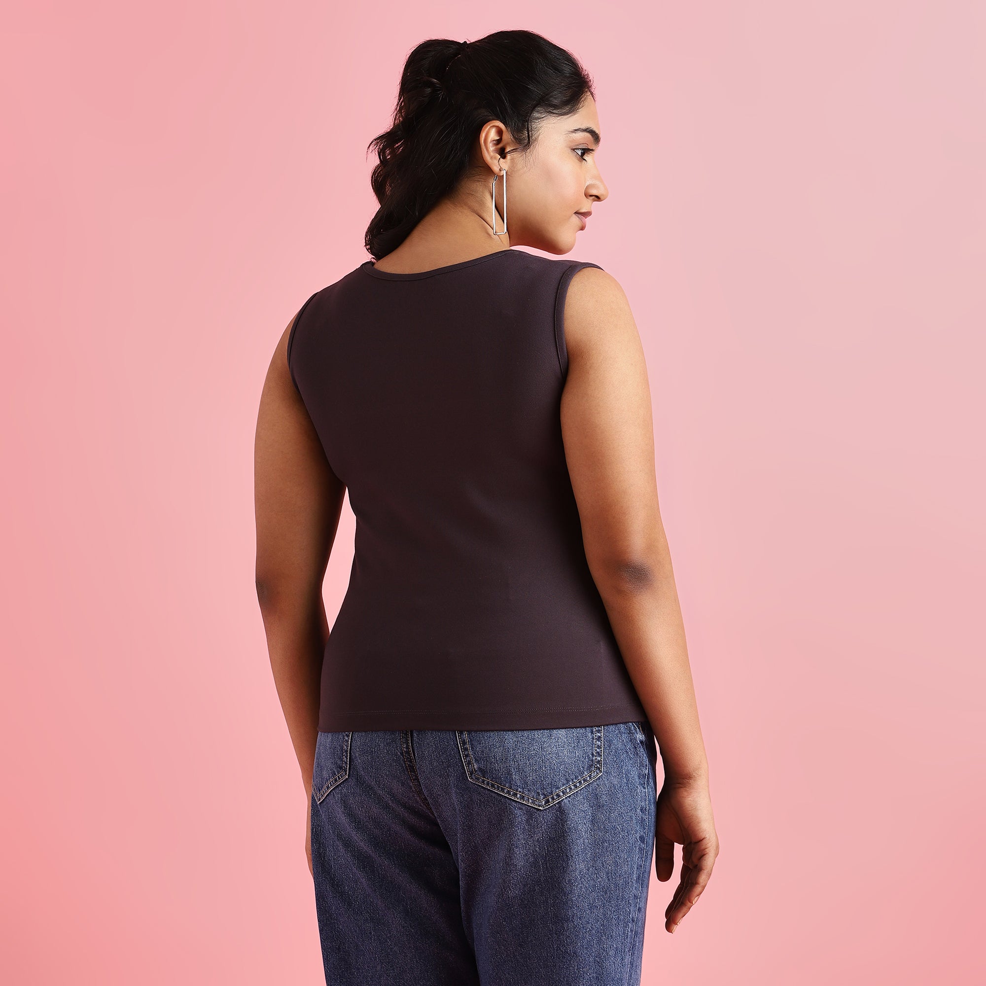 Charcoal Gray 4-Way Stretch Plus Size Square Neck Top