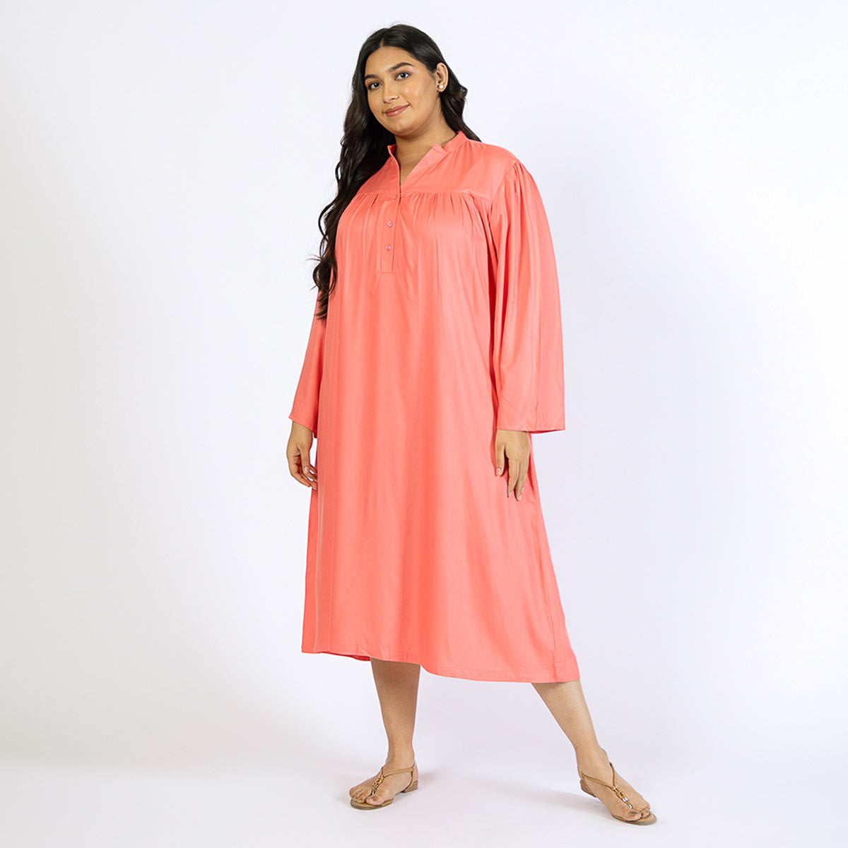 Coral Print Plus Size Rayon Night Dress Product Image 1