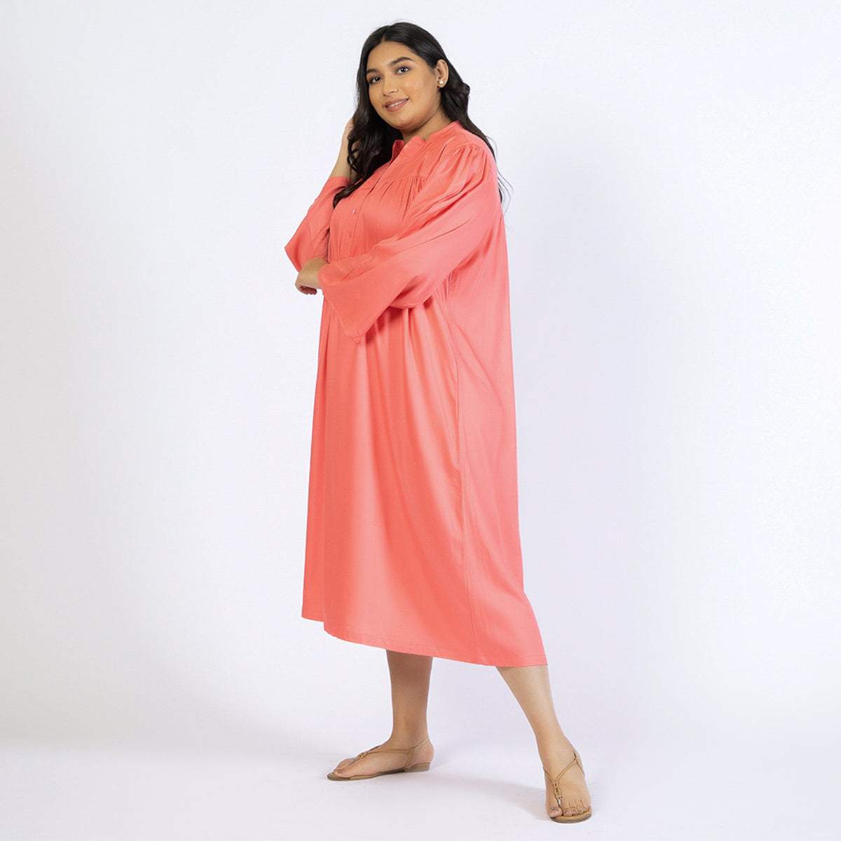 Coral Print Plus Size Rayon Night Dress Product Image 2