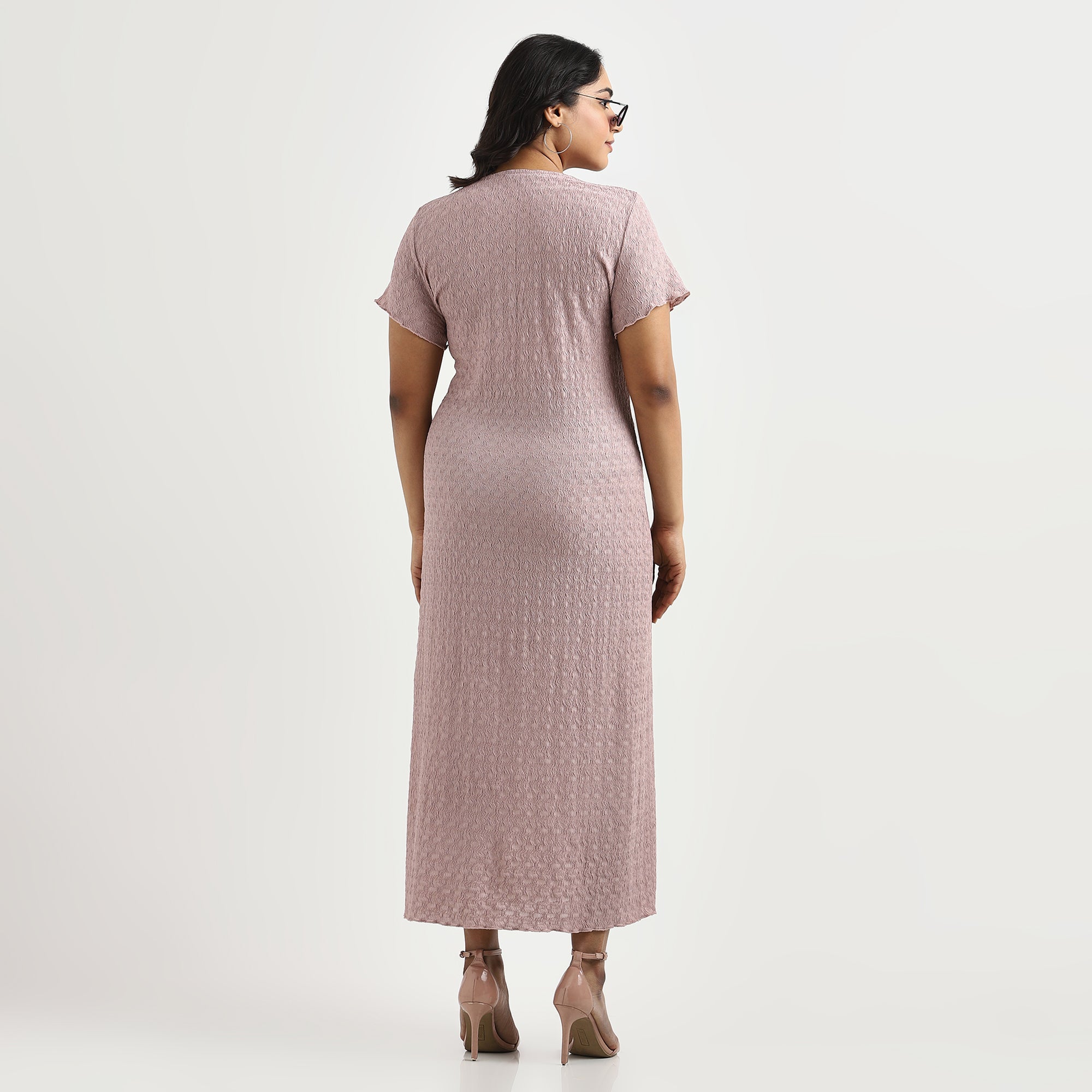 Dusty Pink Textured Knit Plus Size Twist Detail Midi Dress