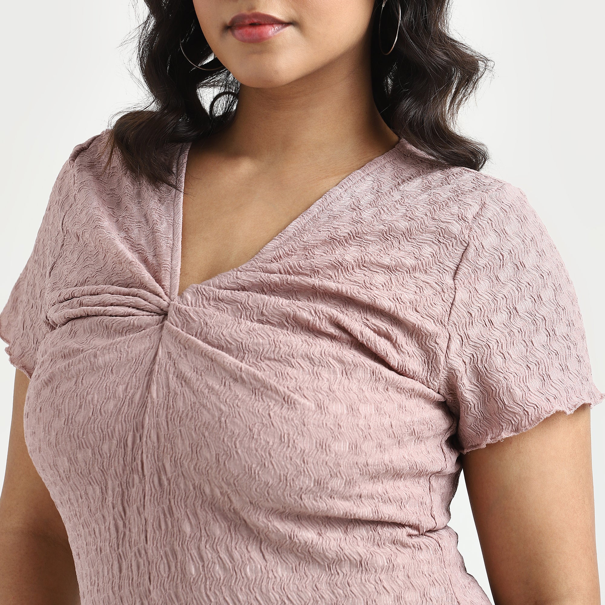 Dusty Pink Textured Knit Plus Size Twist Detail Midi Dress