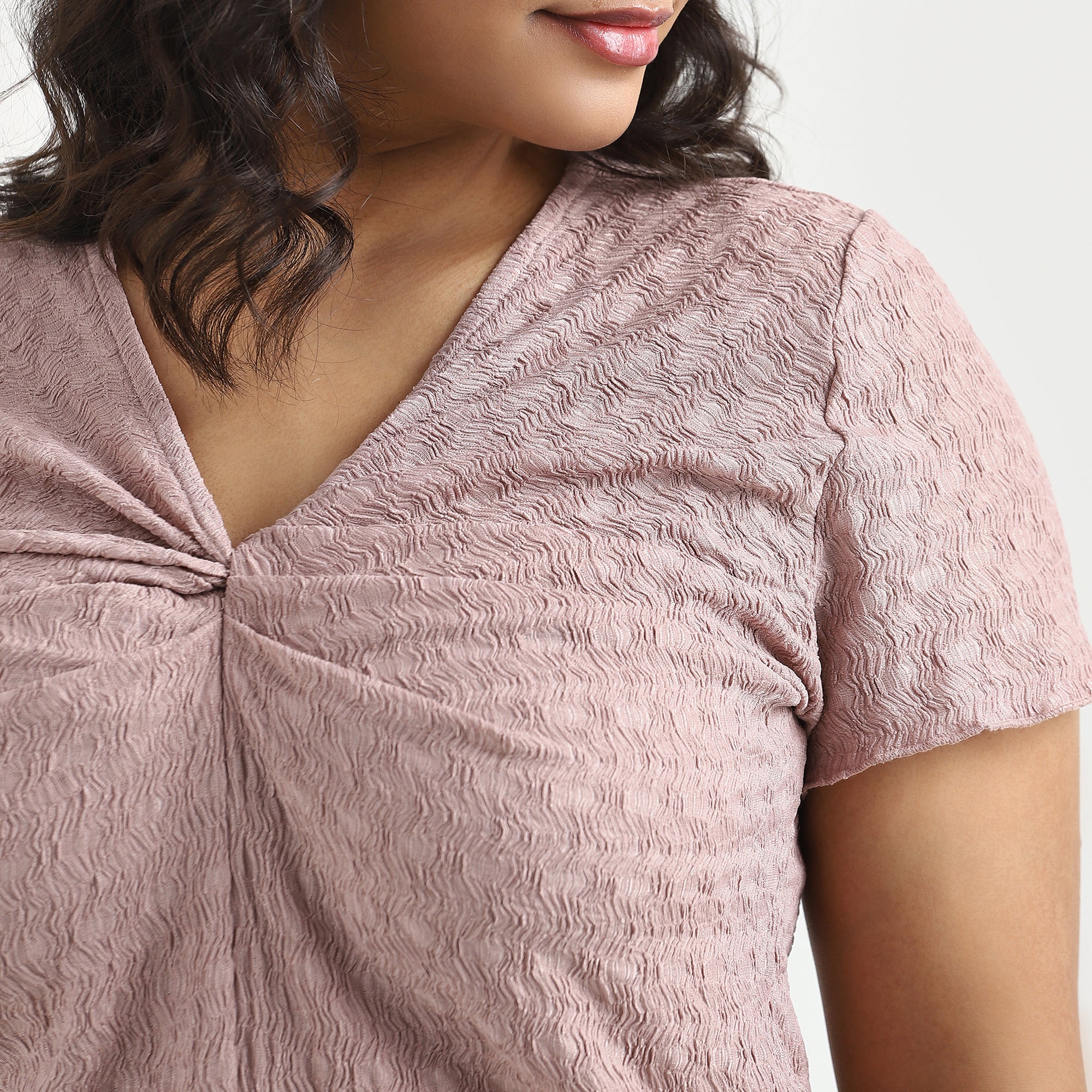 Dusty Pink Textured Knit Twist Plus Size Top