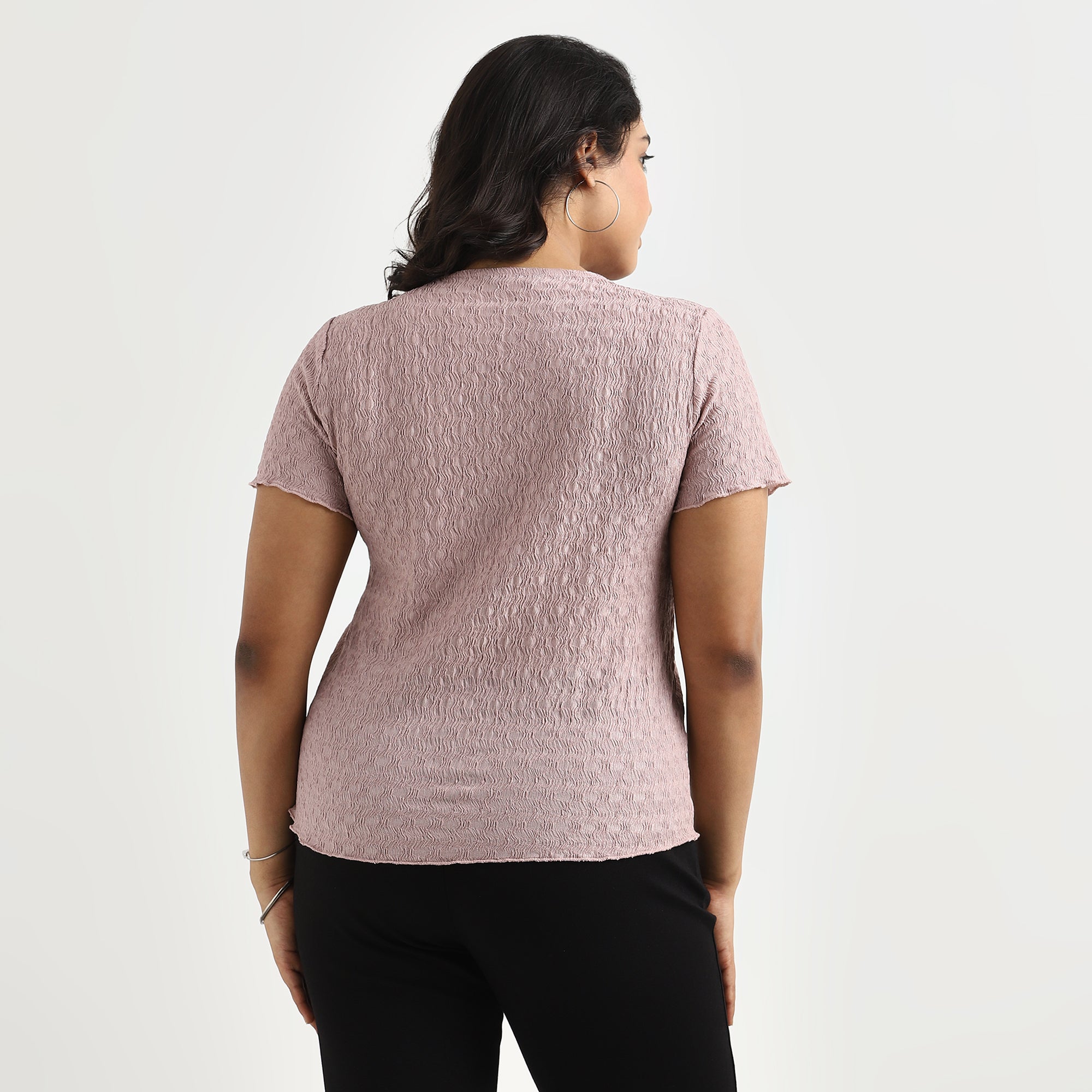 Dusty Pink Textured Knit Twist Plus Size Top