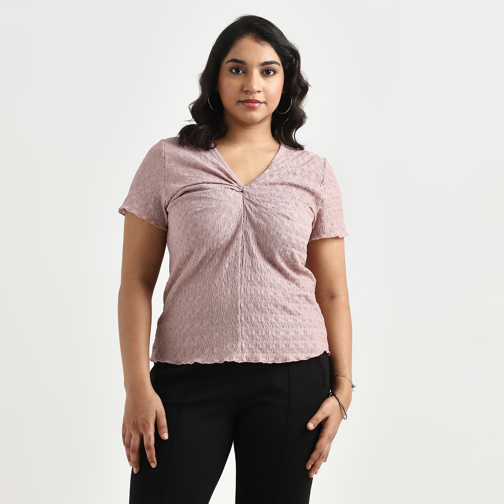 Dusty Pink Textured Knit Twist Plus Size Top