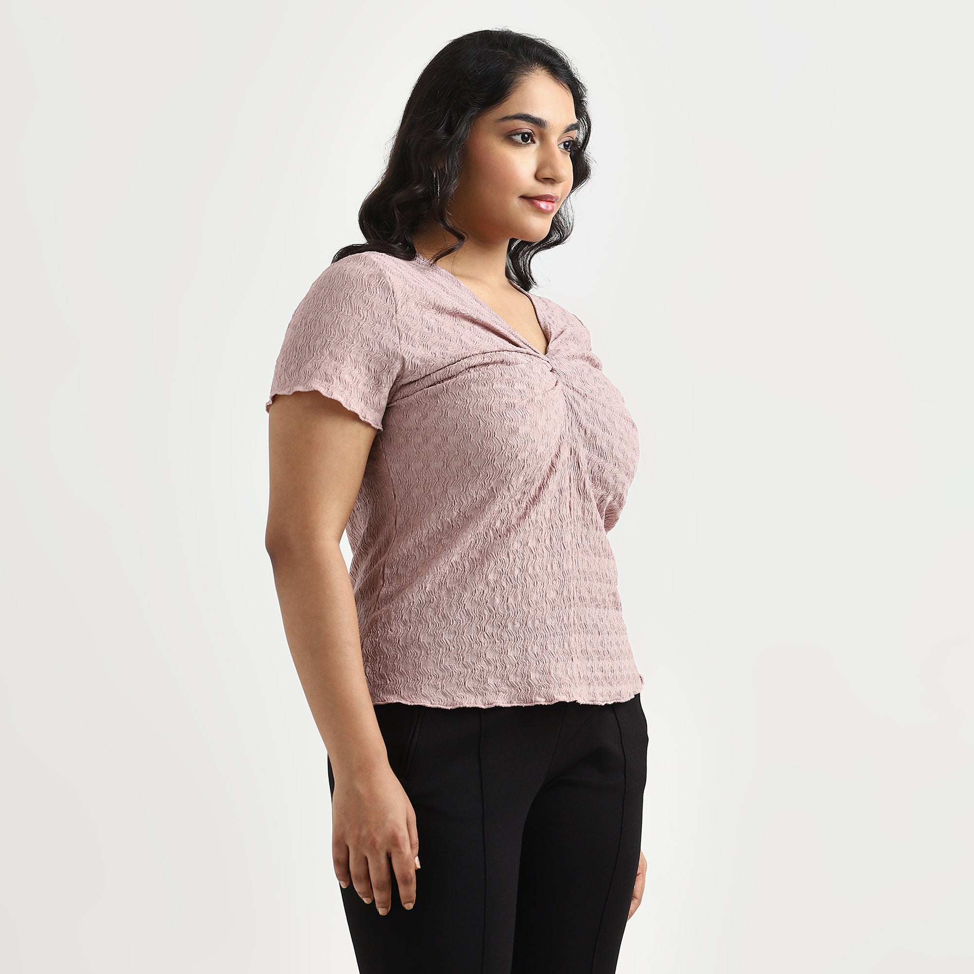 Dusty Pink Textured Knit Twist Plus Size Top