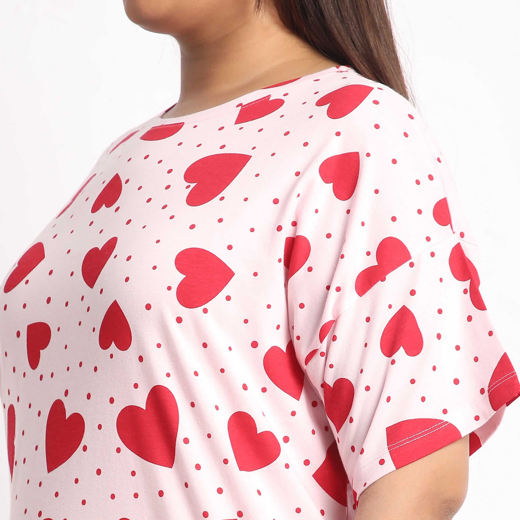 Pink Heart Print Plus Size Cotton Jersey PJ Set Product Image 6