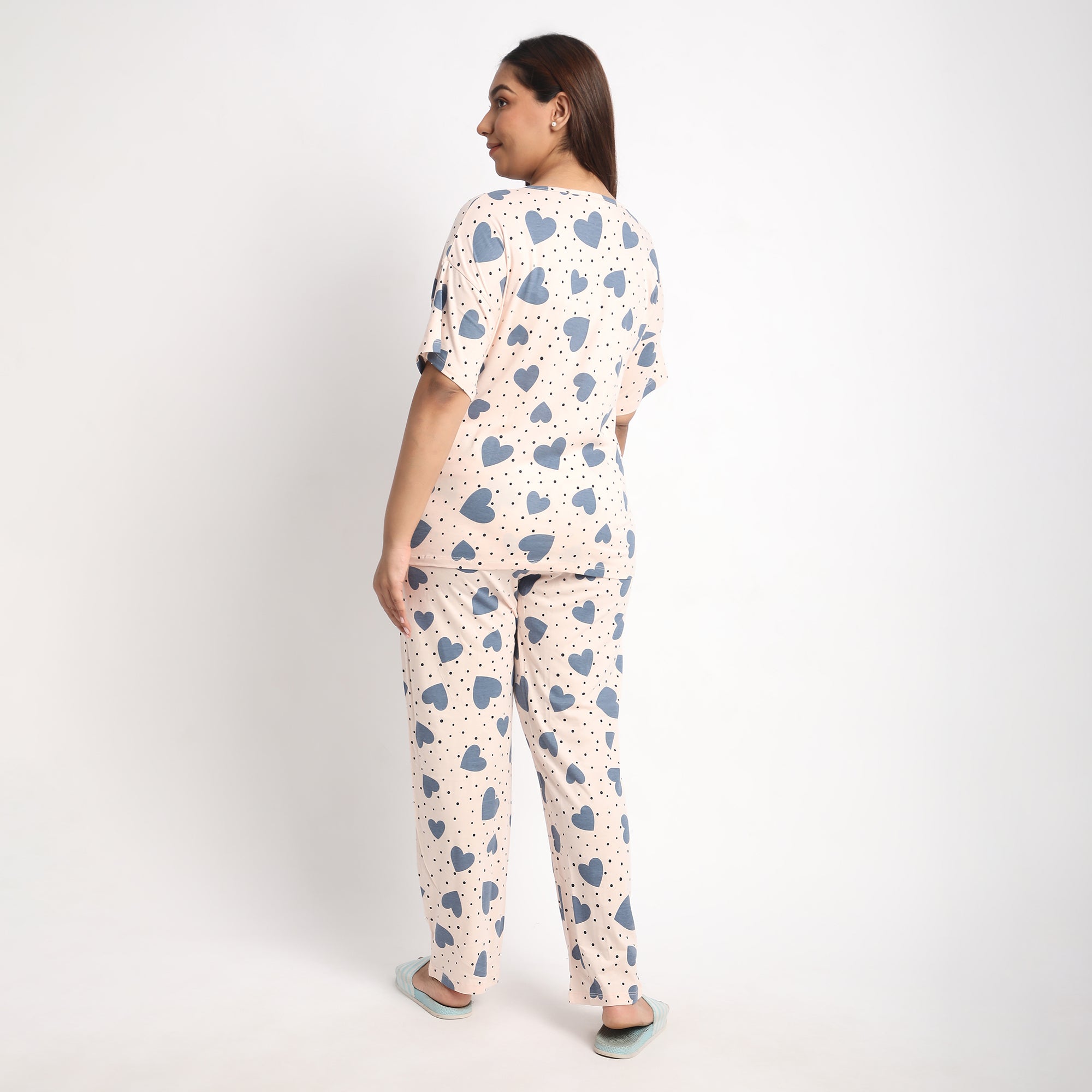 Peach Heart Print Plus Size Cotton Jersey PJ Set Product Image 4