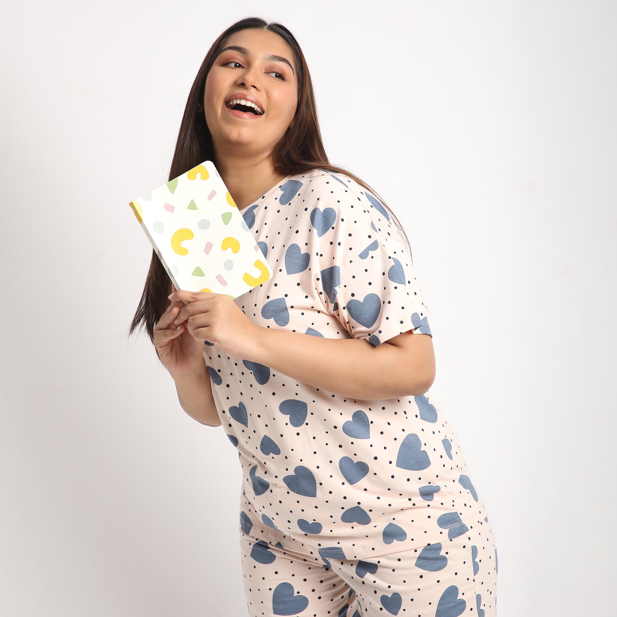 Peach Heart Print Plus Size Cotton Jersey PJ Set Product Image 5