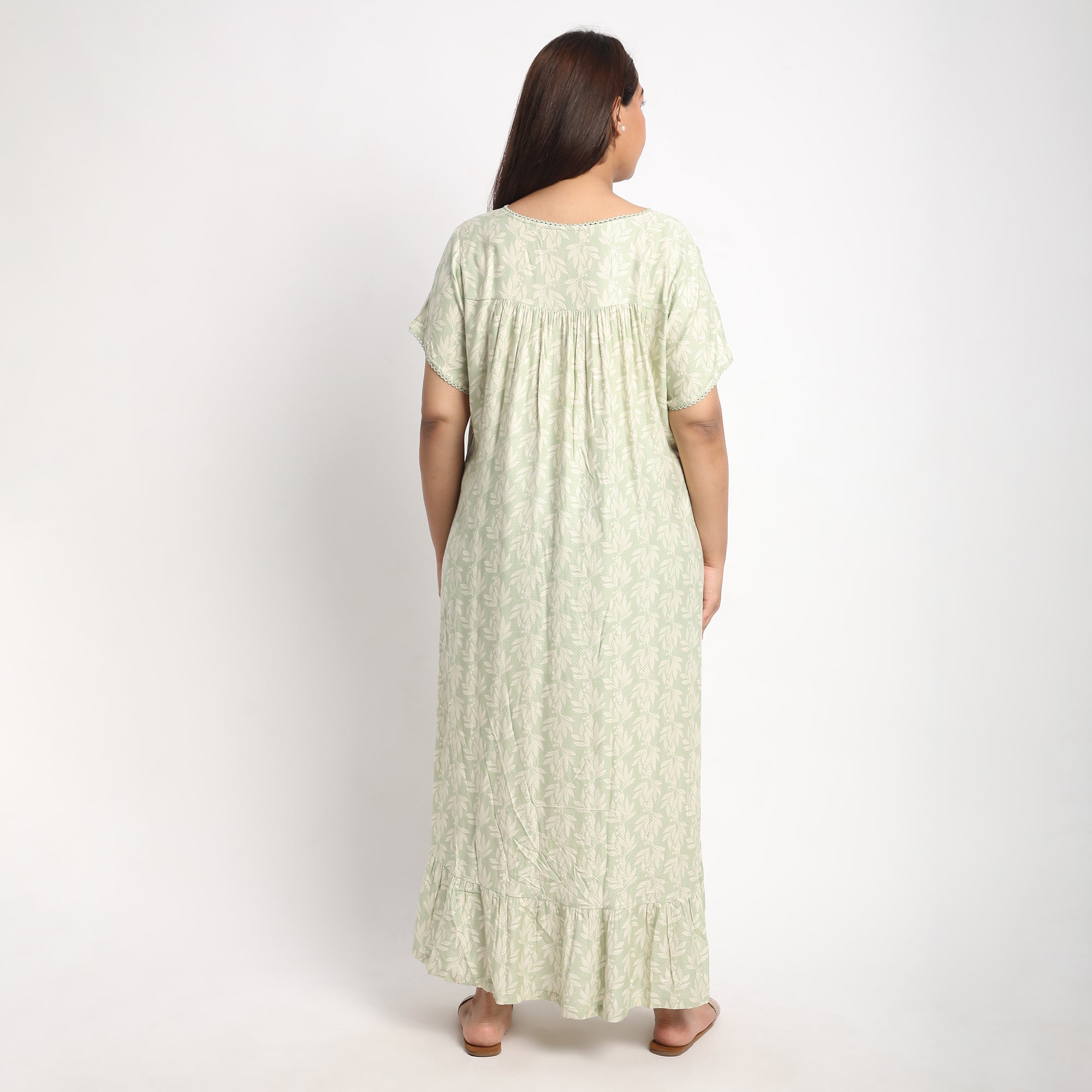 Green Printed Plus Size Viscose Dobby Night Dress Product Image 2