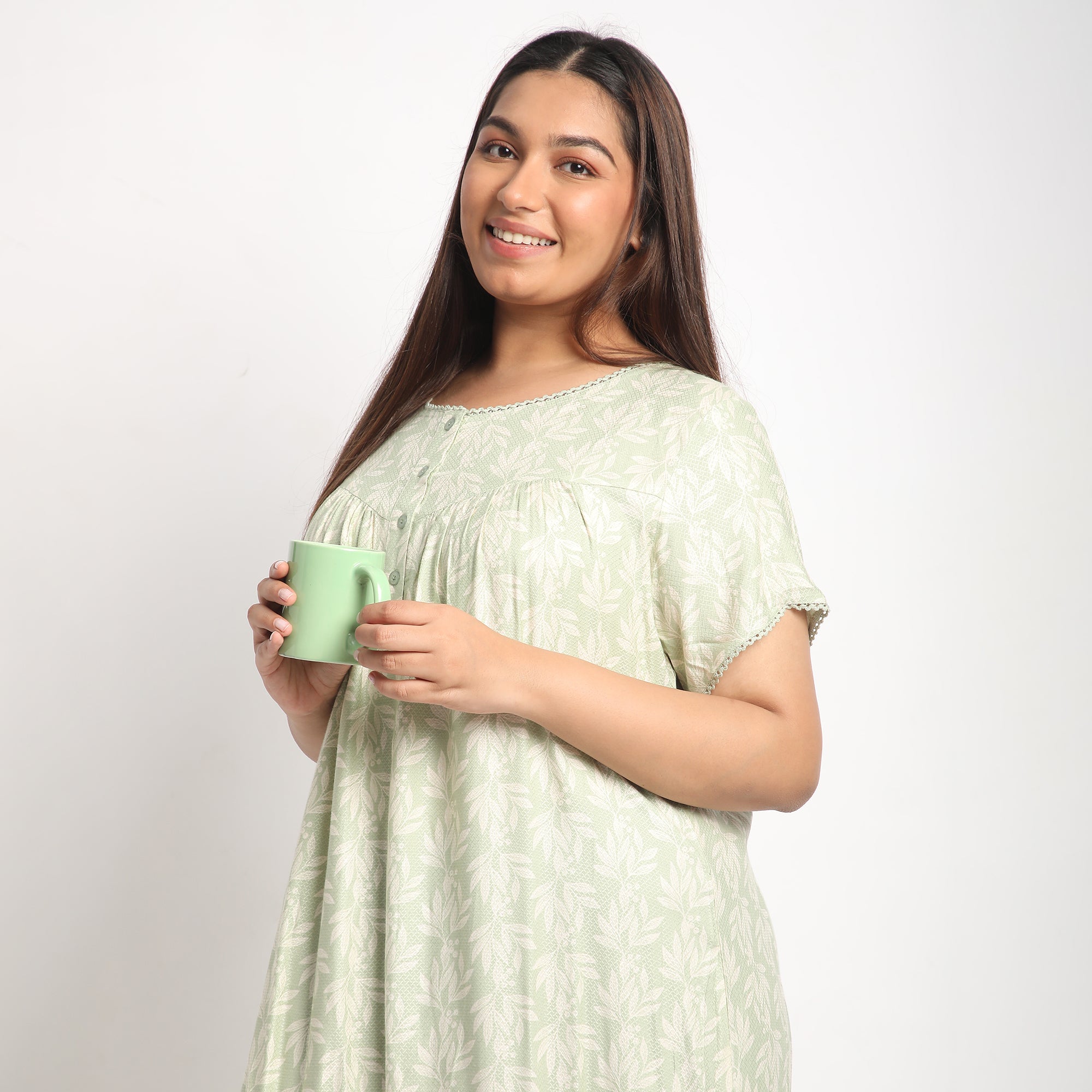 Green Printed Plus Size Viscose Dobby Night Dress Product Image 6