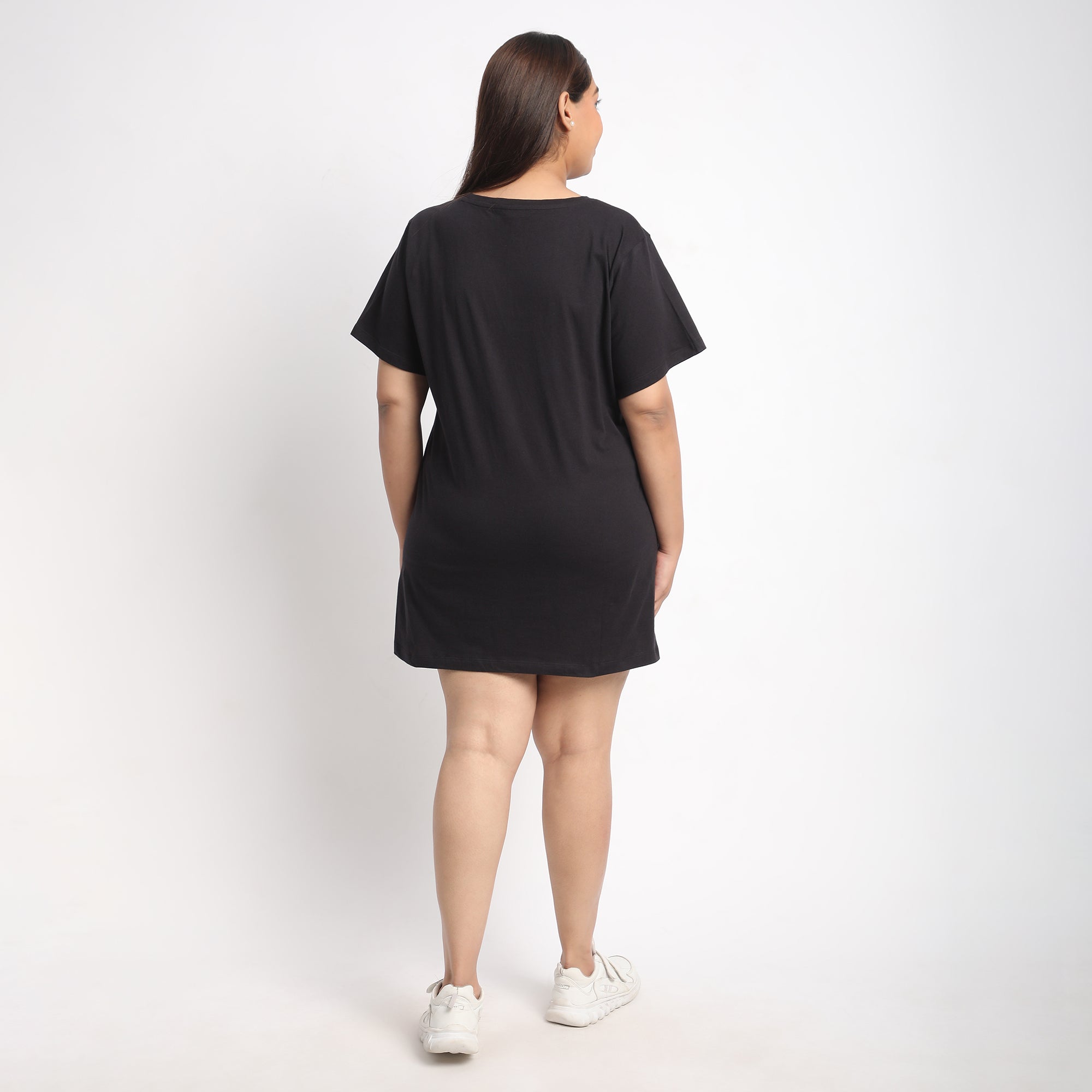 Black Cotton Jersey Plus Size Essential T-shirt Dress