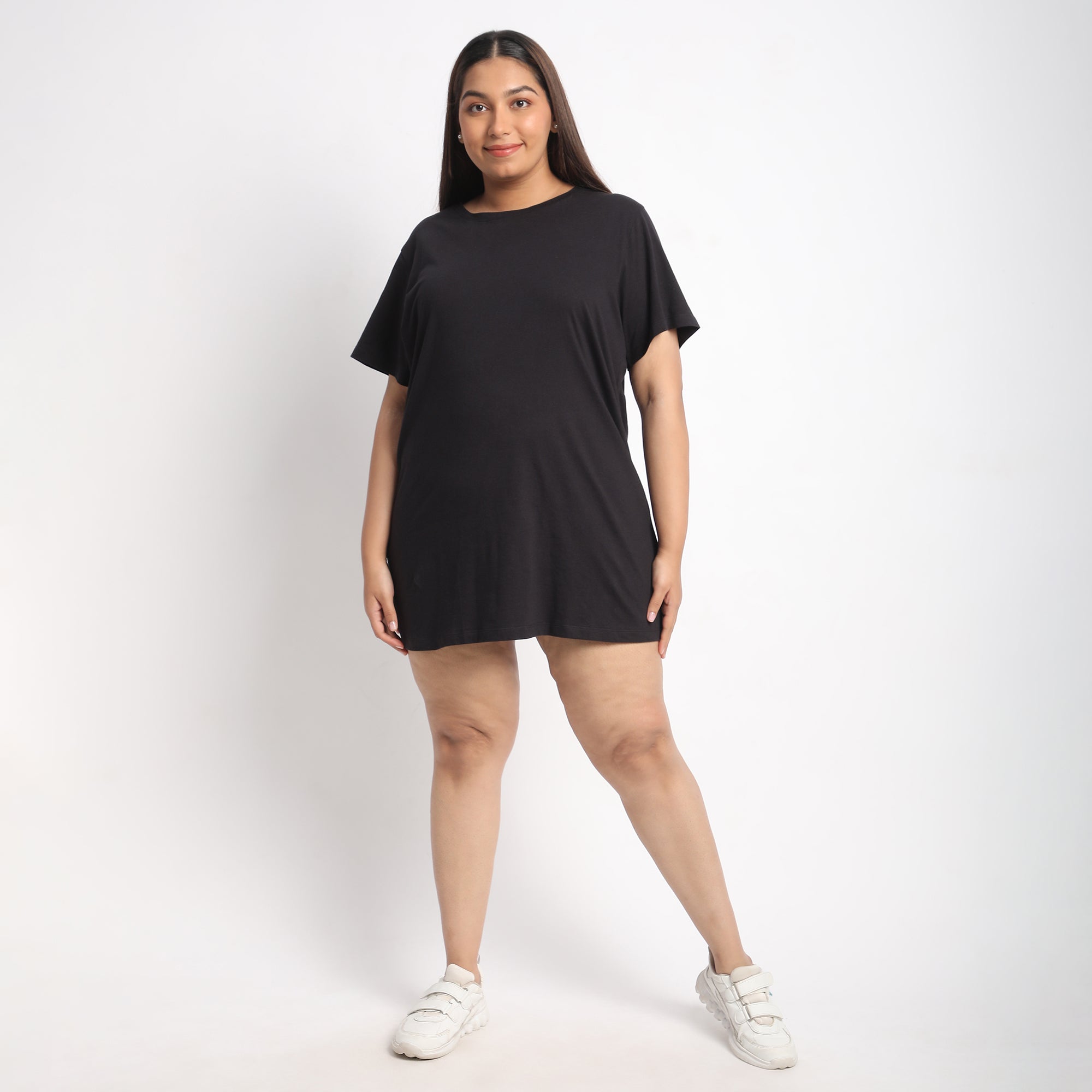 Black Cotton Jersey Plus Size Essential T-shirt Dress