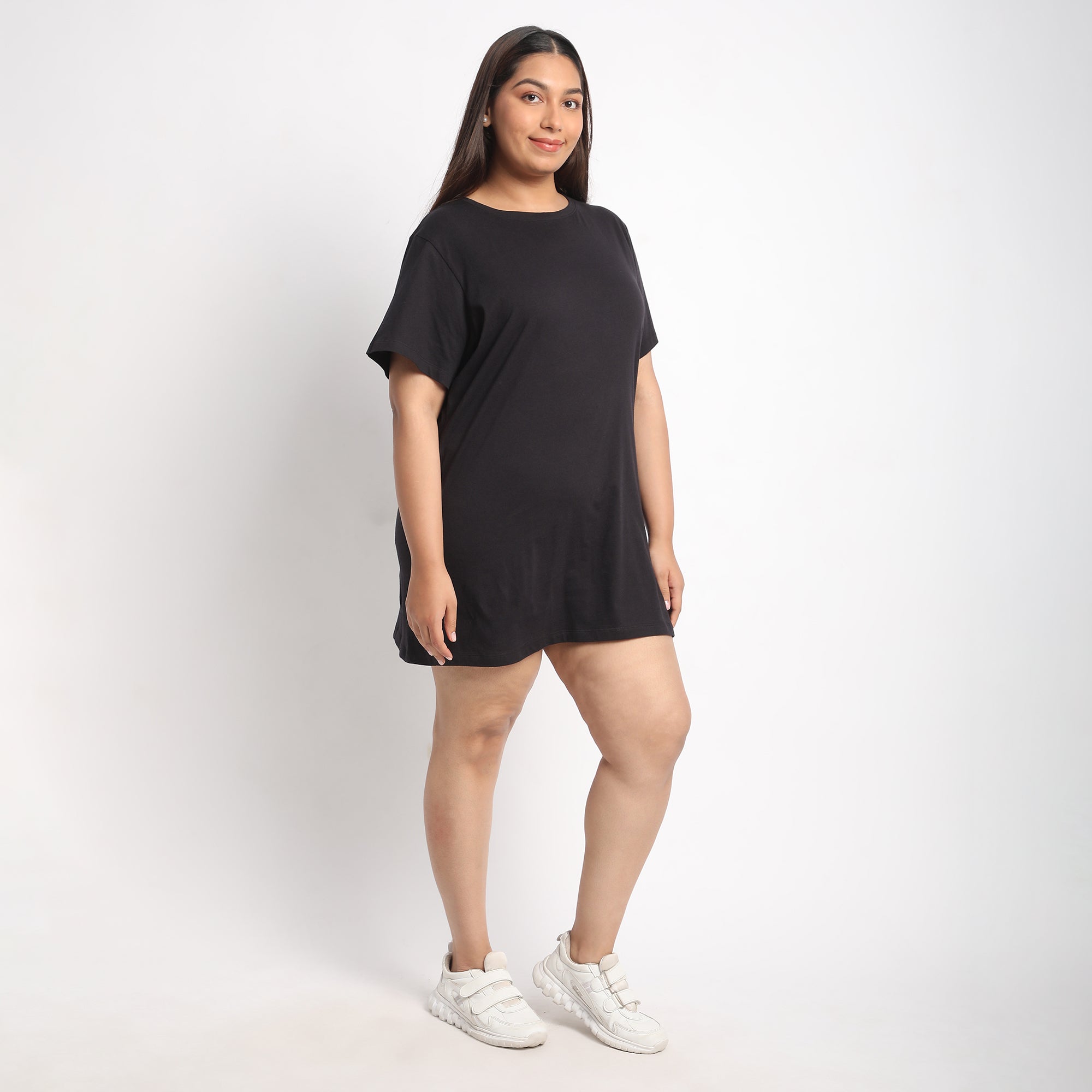 Black Cotton Jersey Plus Size Essential T-shirt Dress