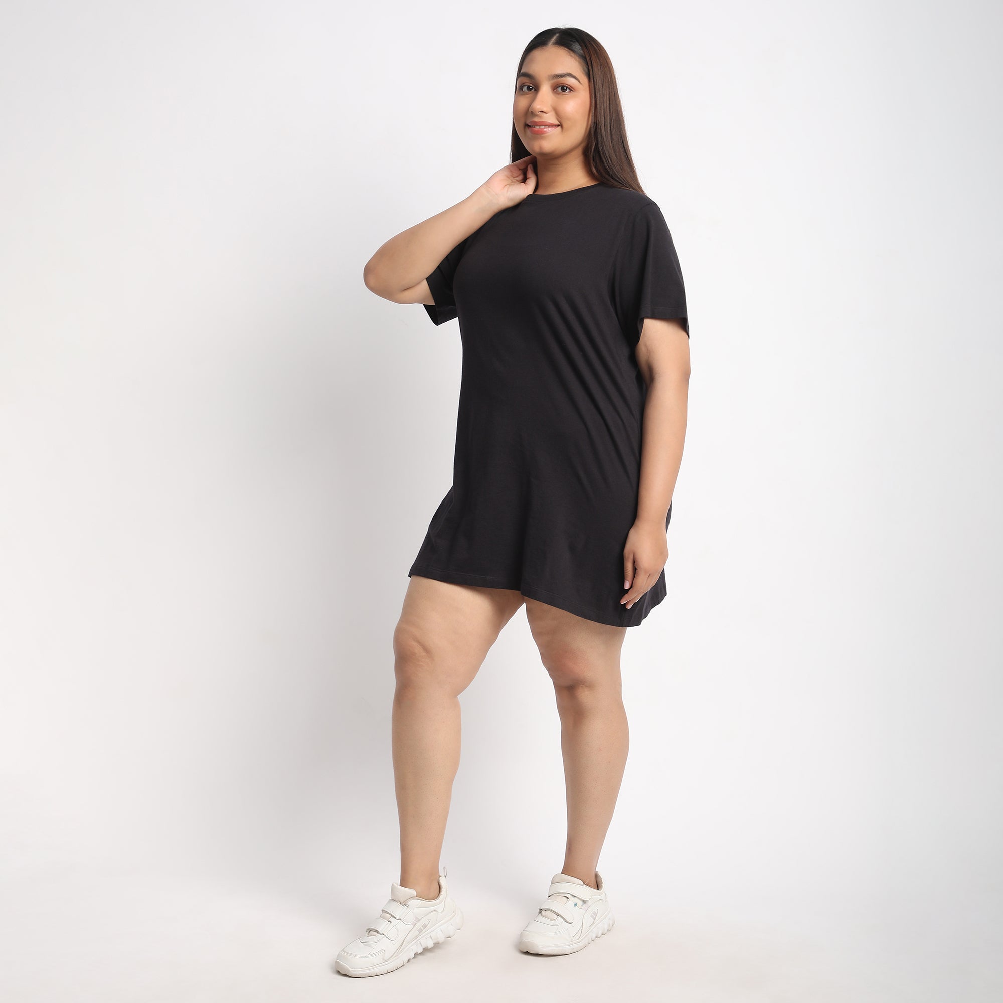 Black Cotton Jersey Plus Size Essential T-shirt Dress