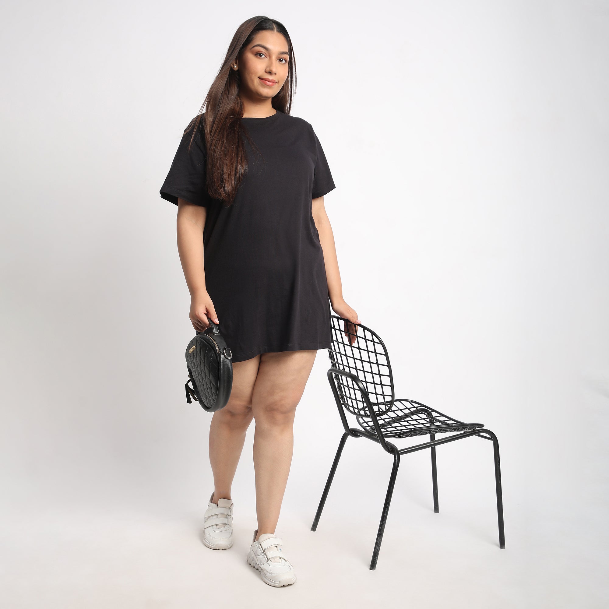 Black Cotton Jersey Plus Size Essential T-shirt Dress