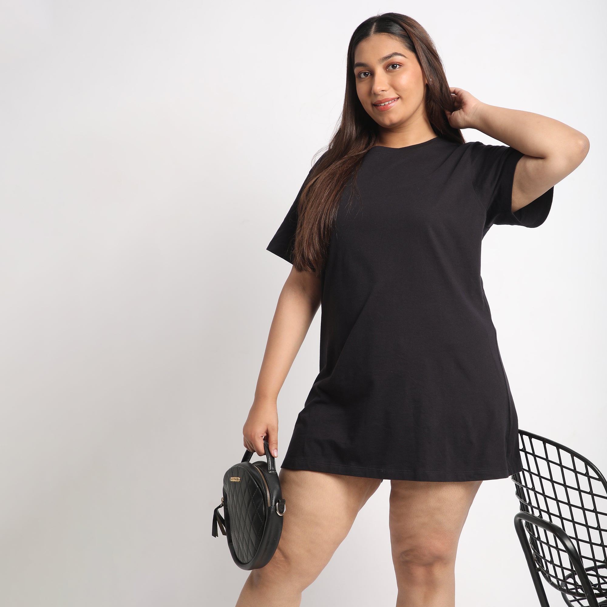 Black Cotton Jersey Plus Size Essential T-shirt Dress