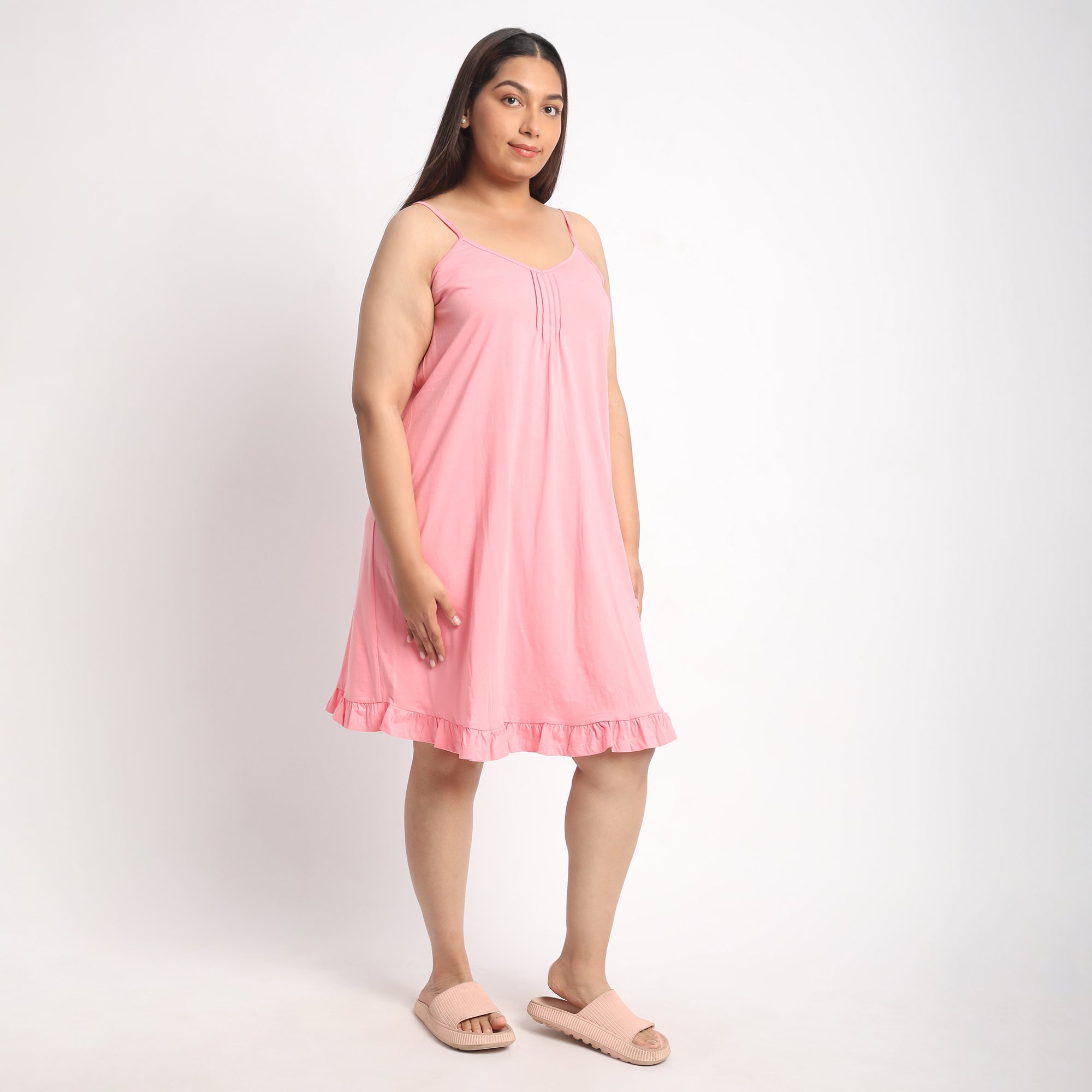 Pink Cotton Jersey Plus Size Slip Dress Product Image 3