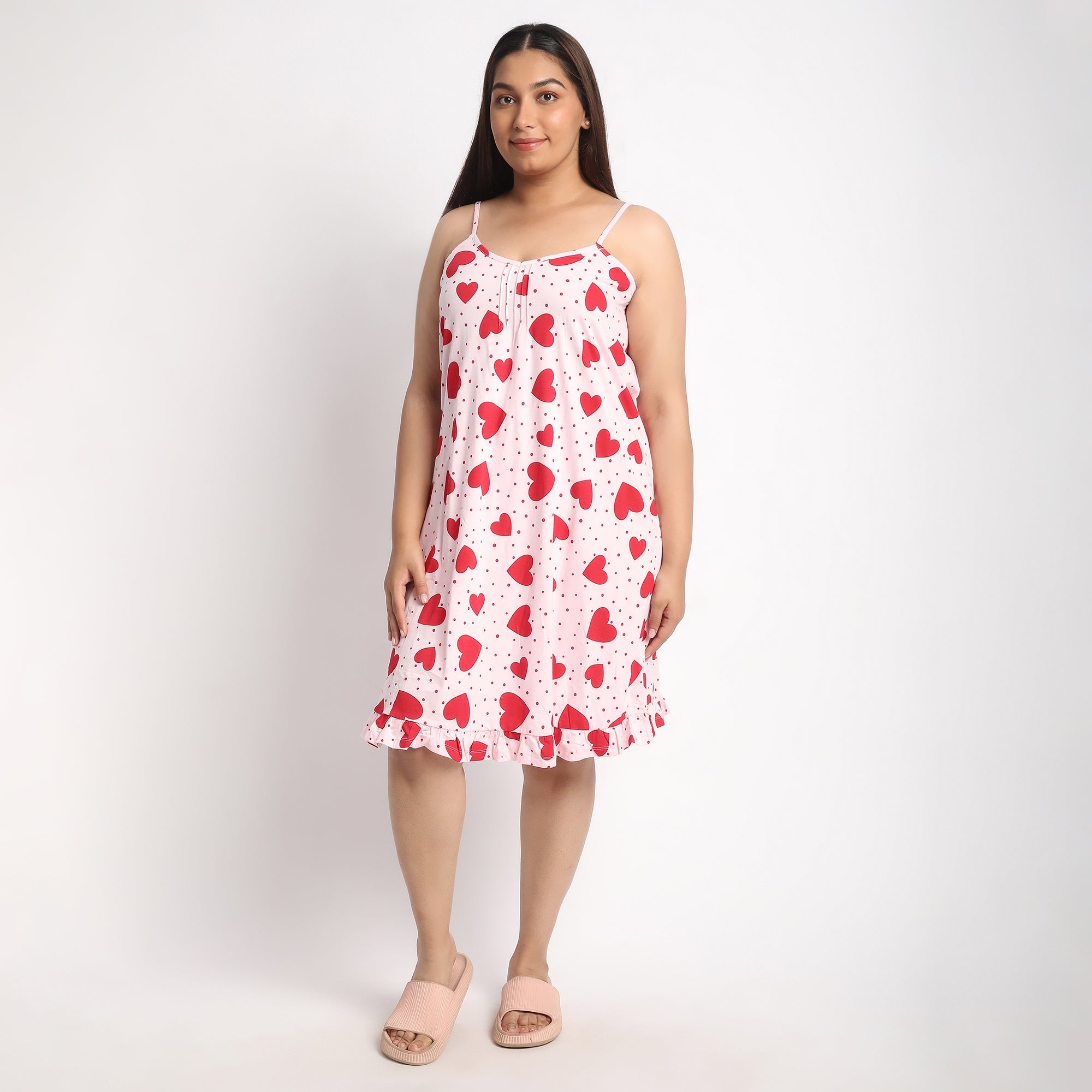 Heart Print Cotton Jersey Plus Size Slip Dress Product Image 3