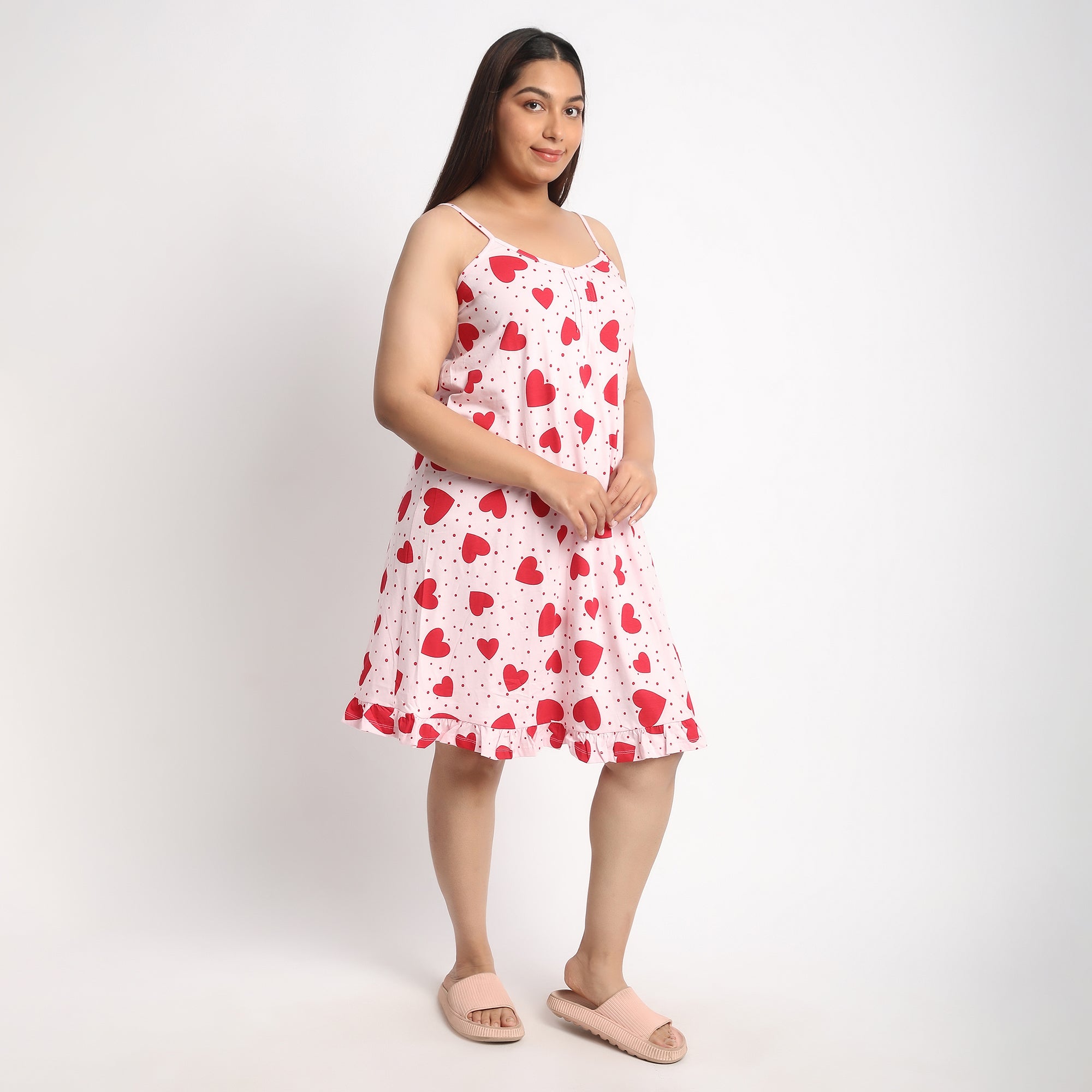 Heart Print Cotton Jersey Plus Size Slip Dress Product Image 1