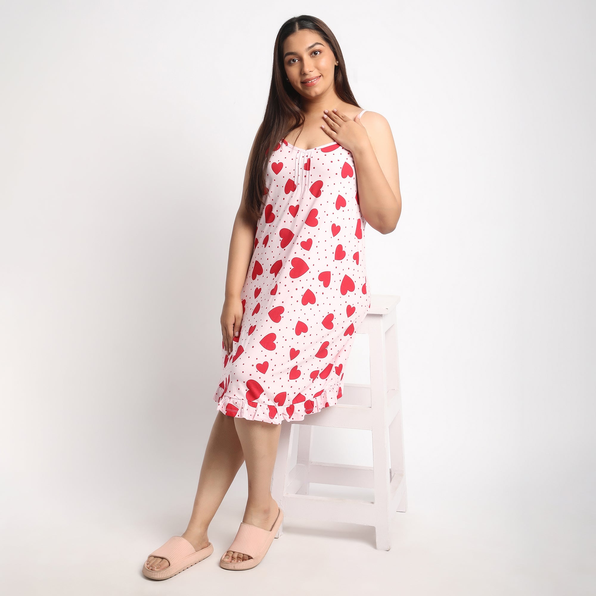 Heart Print Cotton Jersey Plus Size Slip Dress Product Image 2