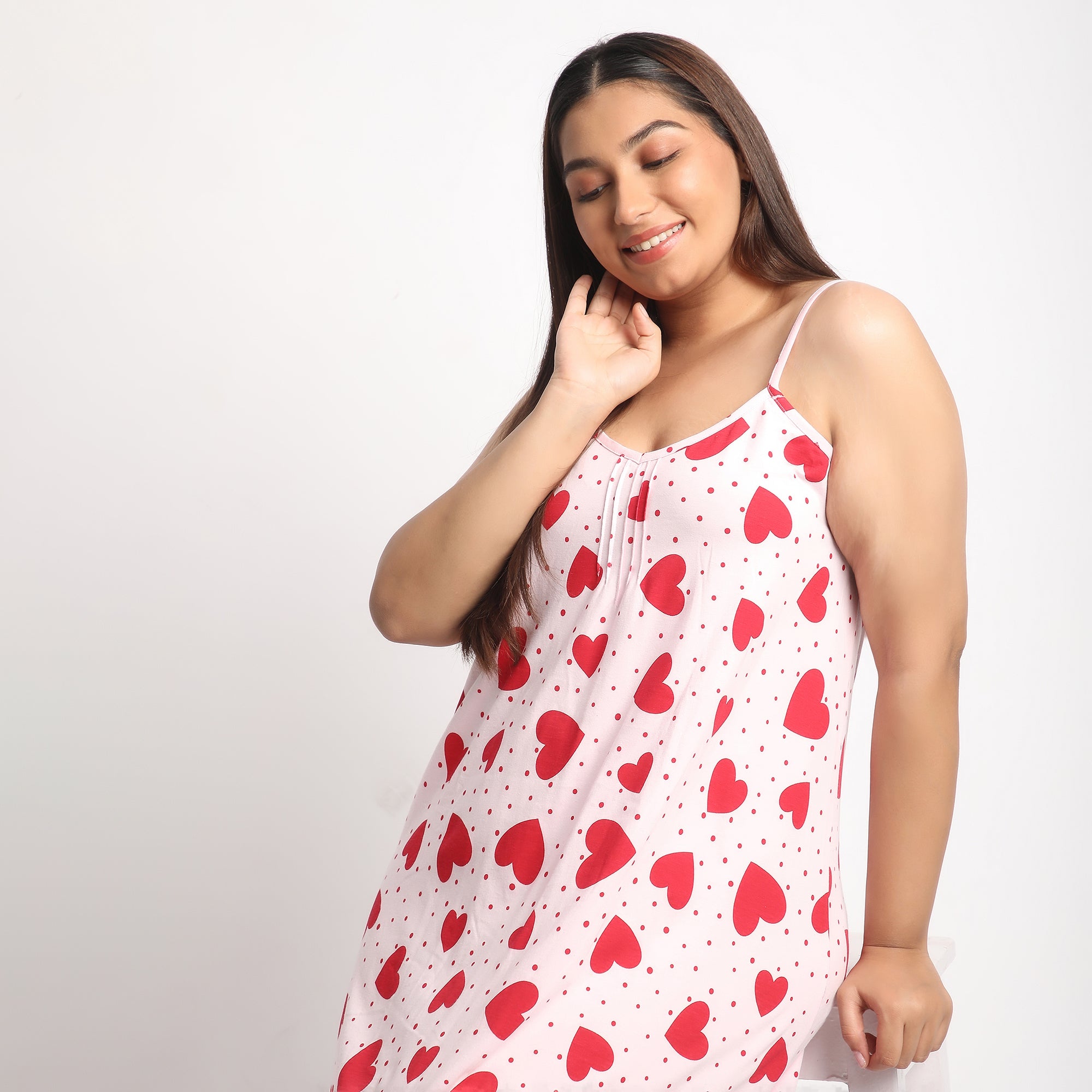 Heart Print Cotton Jersey Plus Size Slip Dress Product Image 4