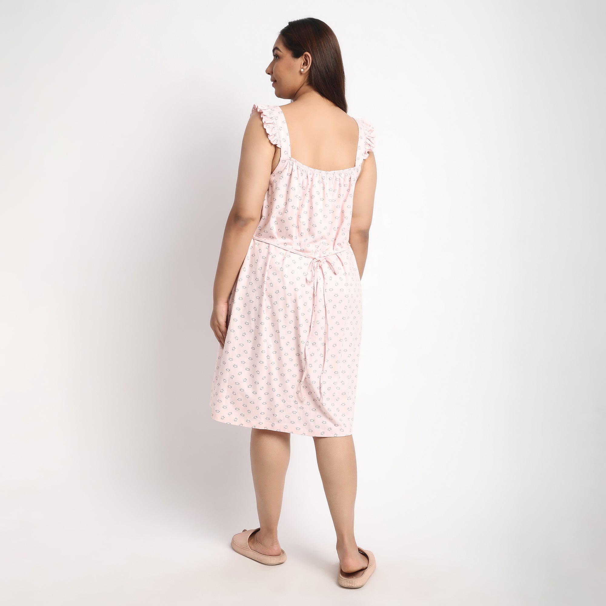 Light Pink Printed Jersey Plus Size Ruffle Sleeves Dress Product Image 3