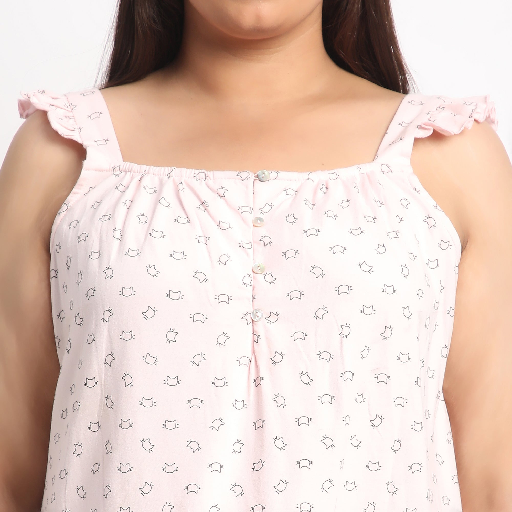 Light Pink Printed Jersey Plus Size Ruffle Sleeves Dress Product Image 4 