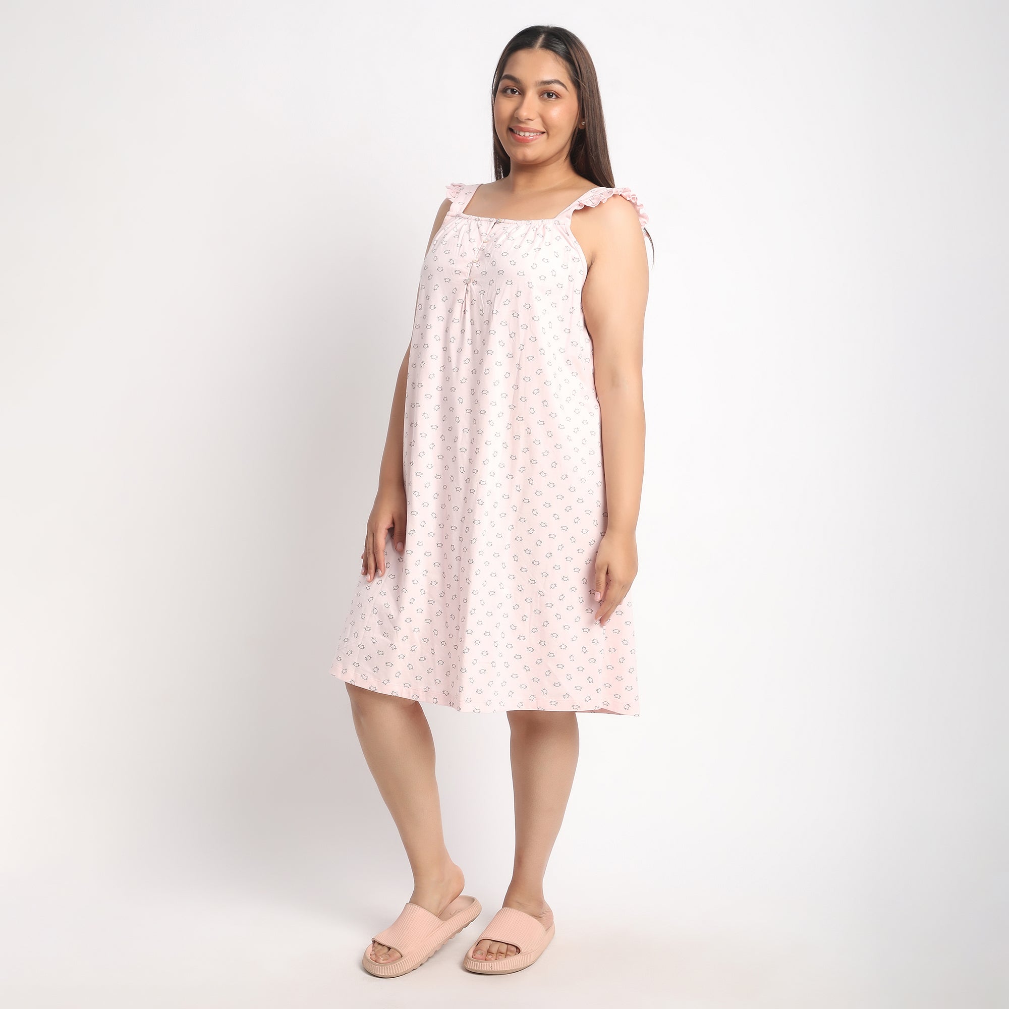 Light Pink Printed Jersey Plus Size Ruffle Sleeves Dress Product Image 6