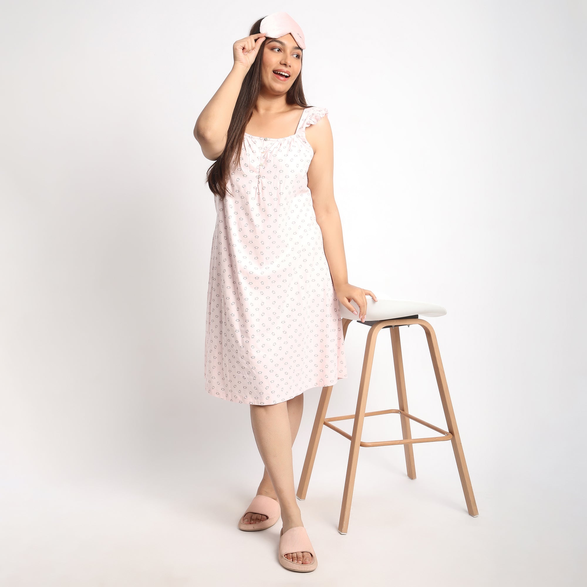 Light Pink Printed Jersey Plus Size Ruffle Sleeves Dress Product Image 2