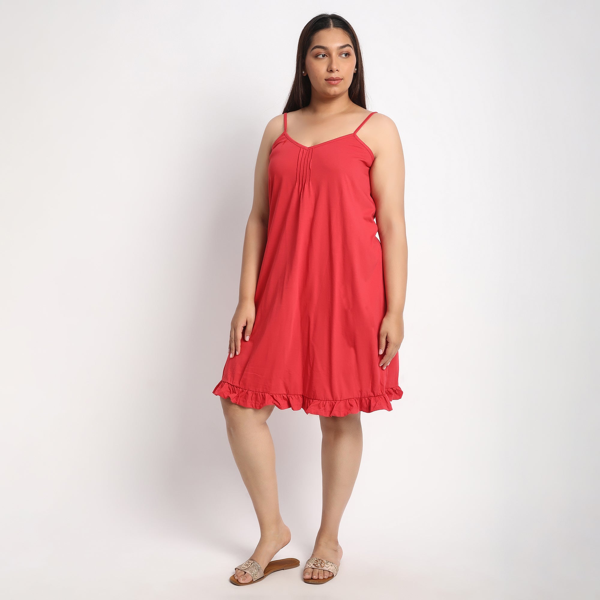 Red Cotton Jersey Plus Size Slip Dress Product Image 2