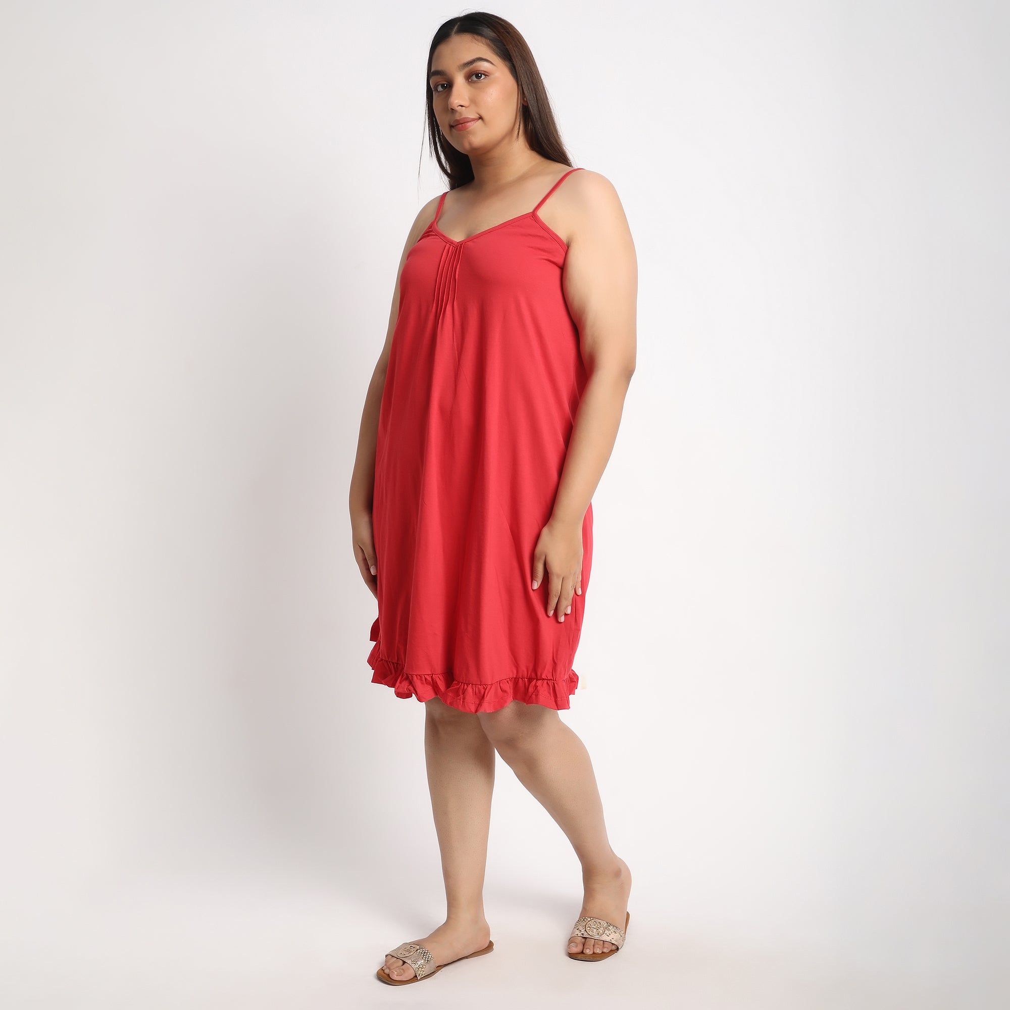 Red Cotton Jersey Plus Size Slip Dress Product Image 3