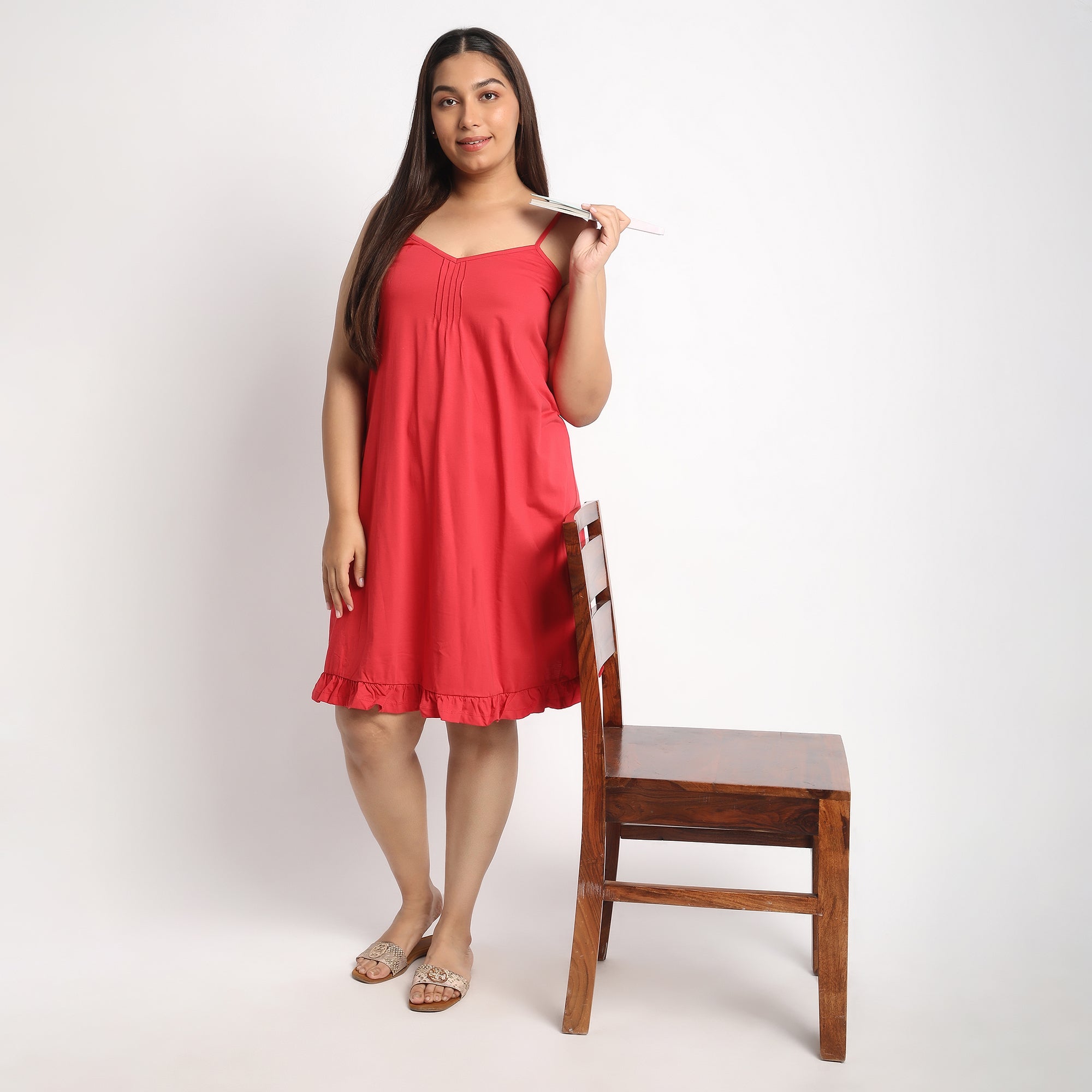 Red Cotton Jersey Plus Size Slip Dress Product Image 1