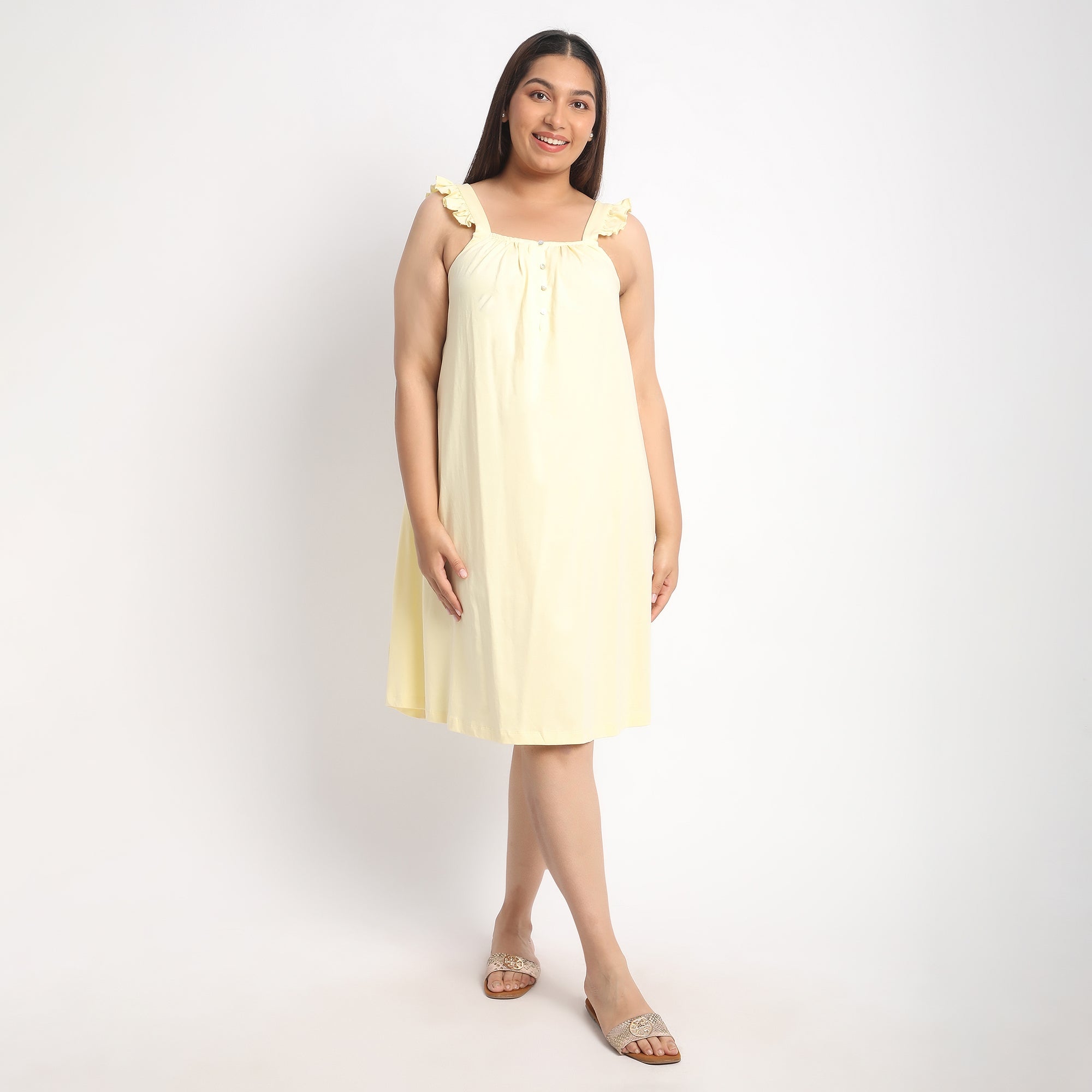 Yellow Jersey Plus Size Ruffle Sleeves Dress Product Image 2