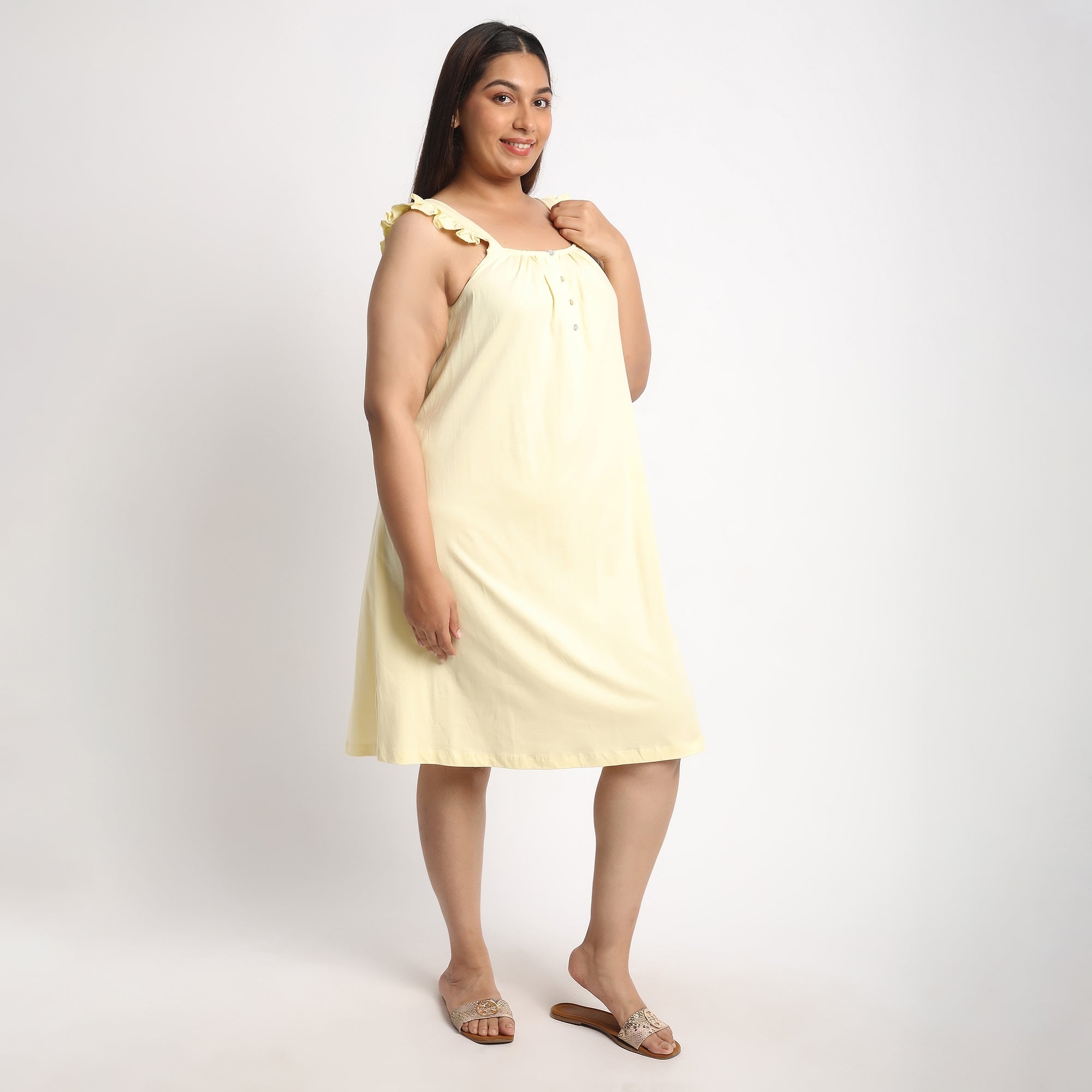 Yellow Jersey Plus Size Ruffle Sleeves Dress Product Image 3