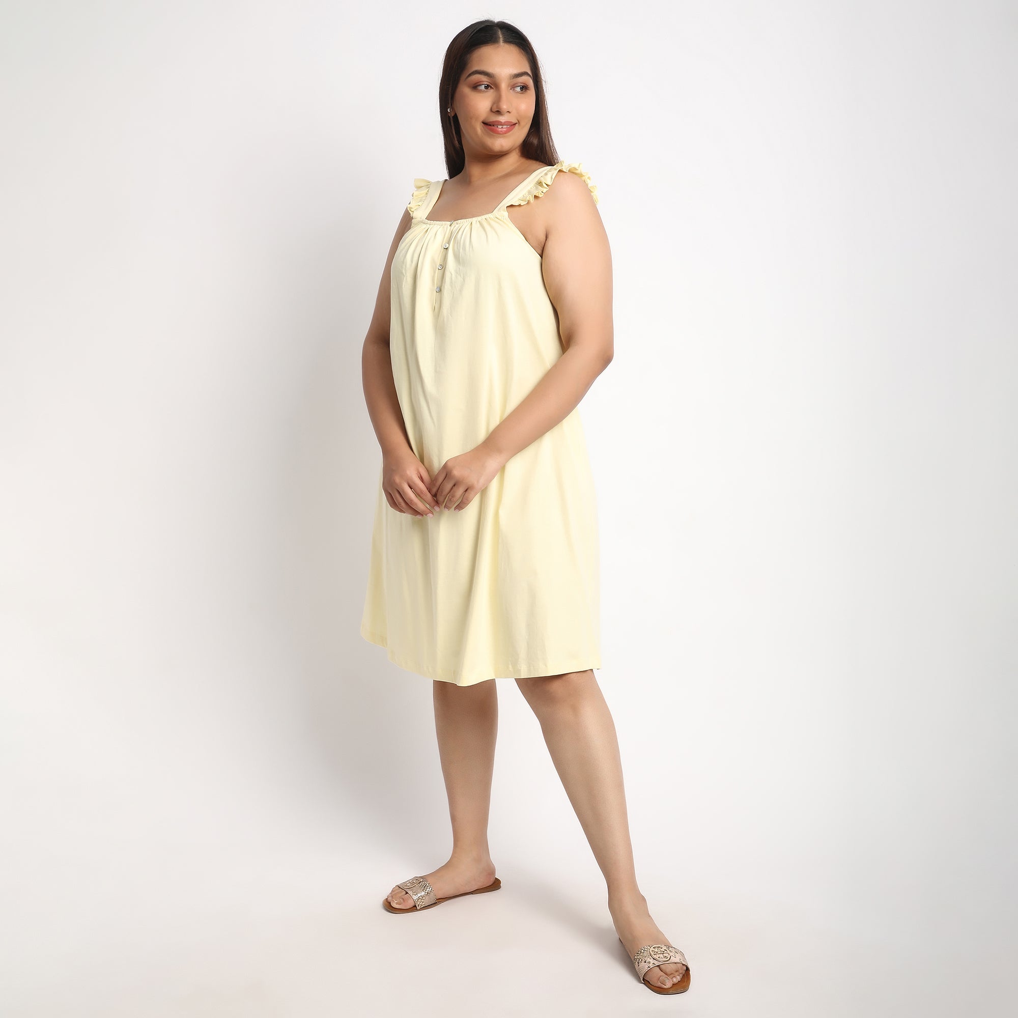 Yellow Jersey Plus Size Ruffle Sleeves Dress Product Image 4