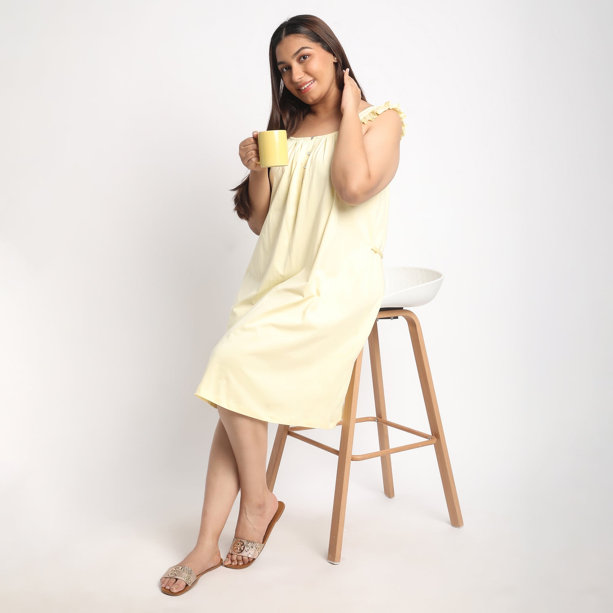 Yellow Jersey Plus Size Ruffle Sleeves Dress Product Image 1