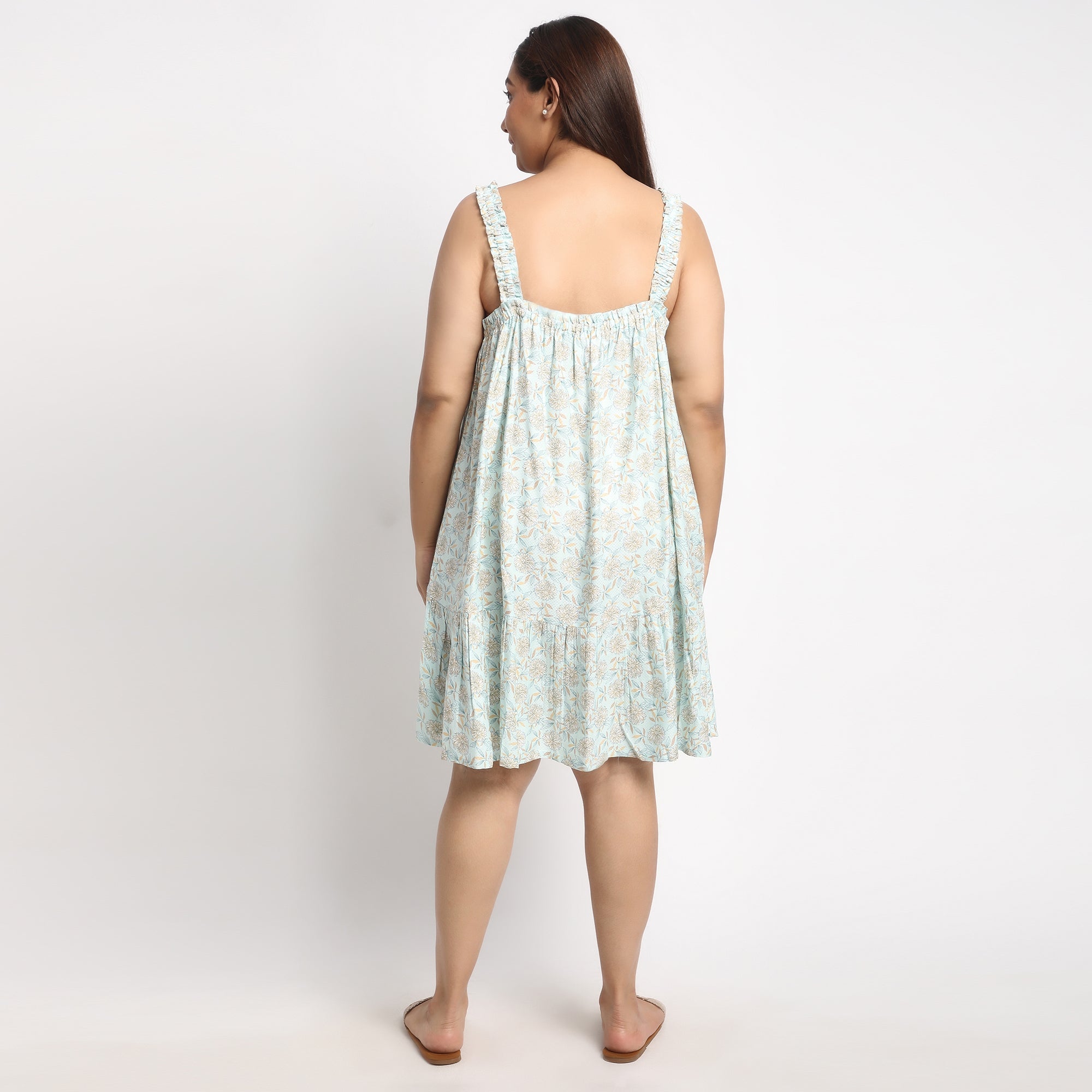 Light Blue Printed Viscose Dobby Plus Size Slip Dress Product Image 5