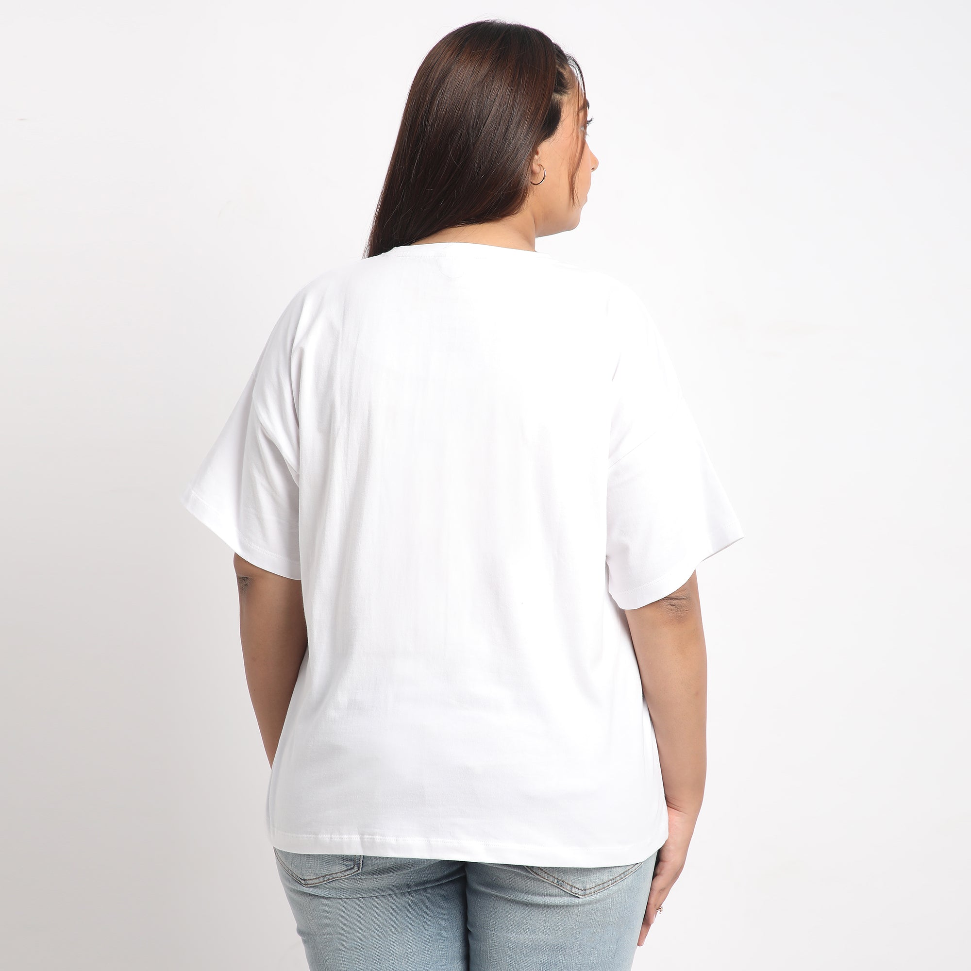 White Yin Yang Plus Size Chest Print Cotton Tee