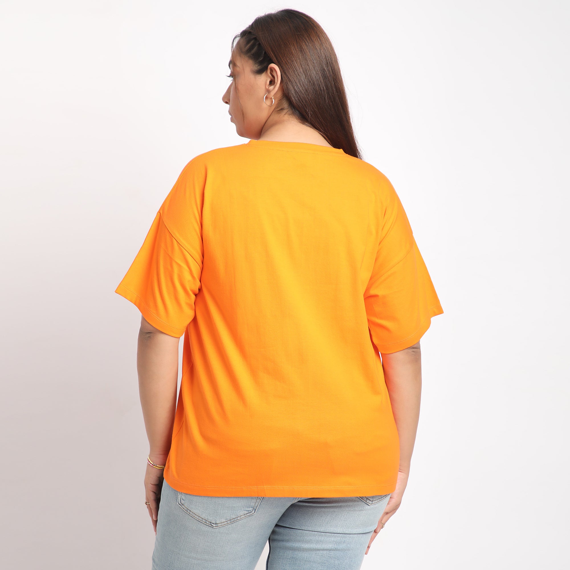 Orange Pop Plus Size Chest Print Cotton Tee