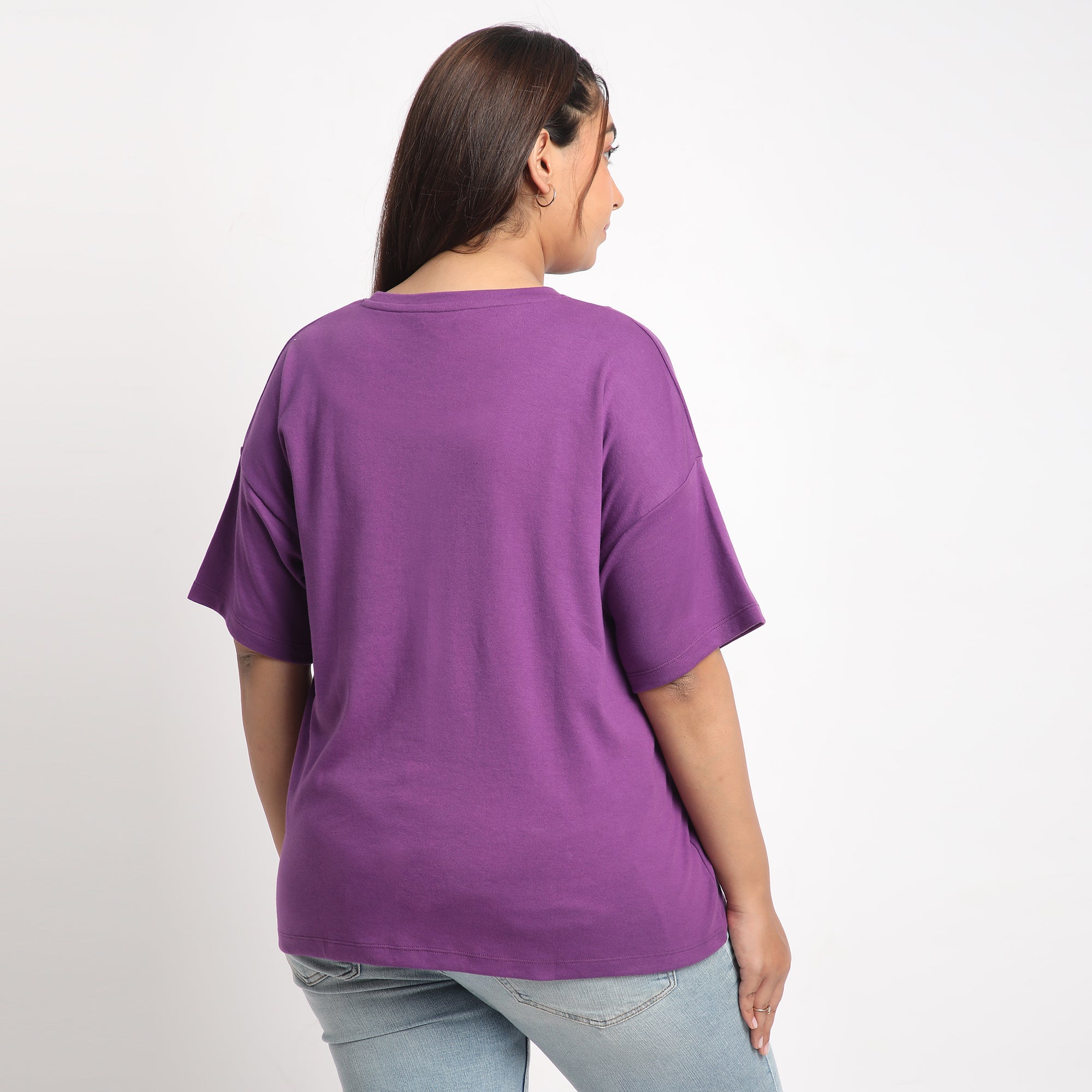 Purple Hustle Hard Plus Size Chest Print Cotton Tee