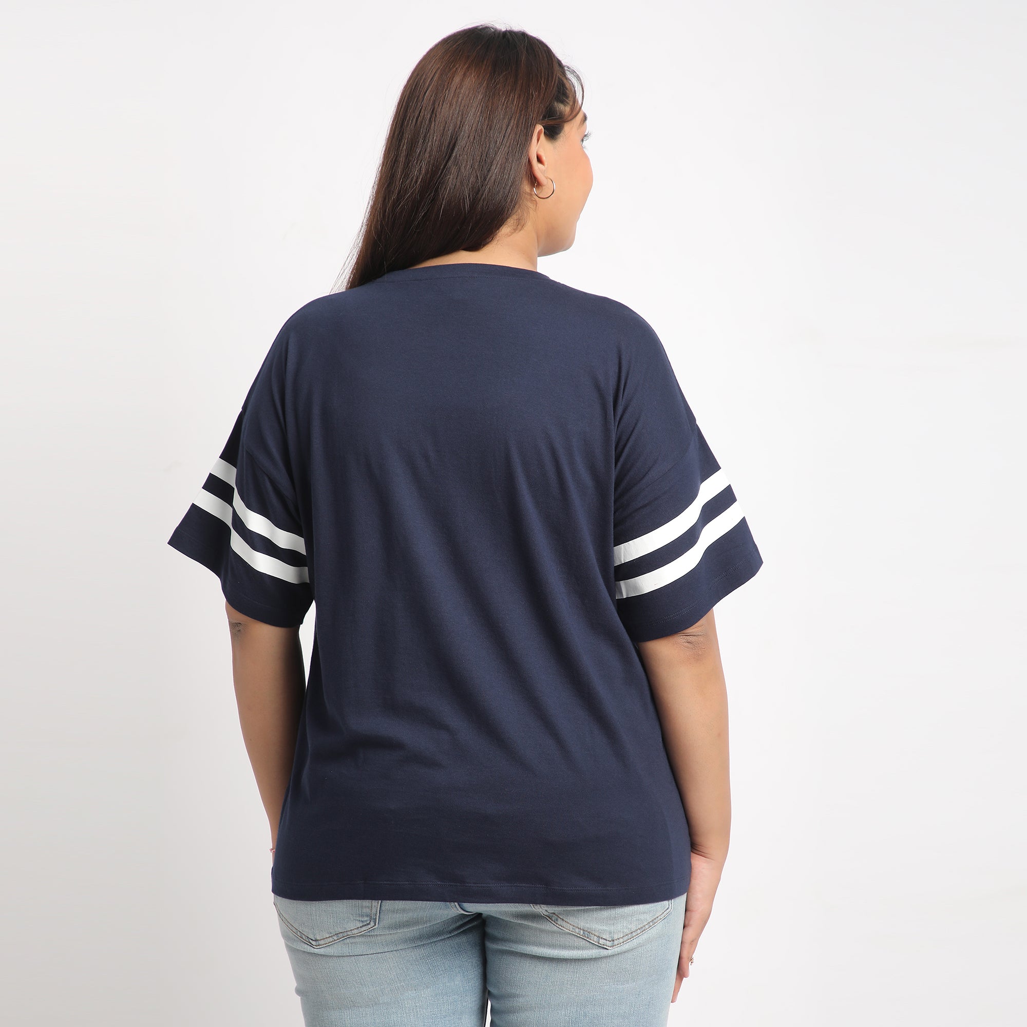 Navy Harlem Plus Size Chest Print Cotton Tee