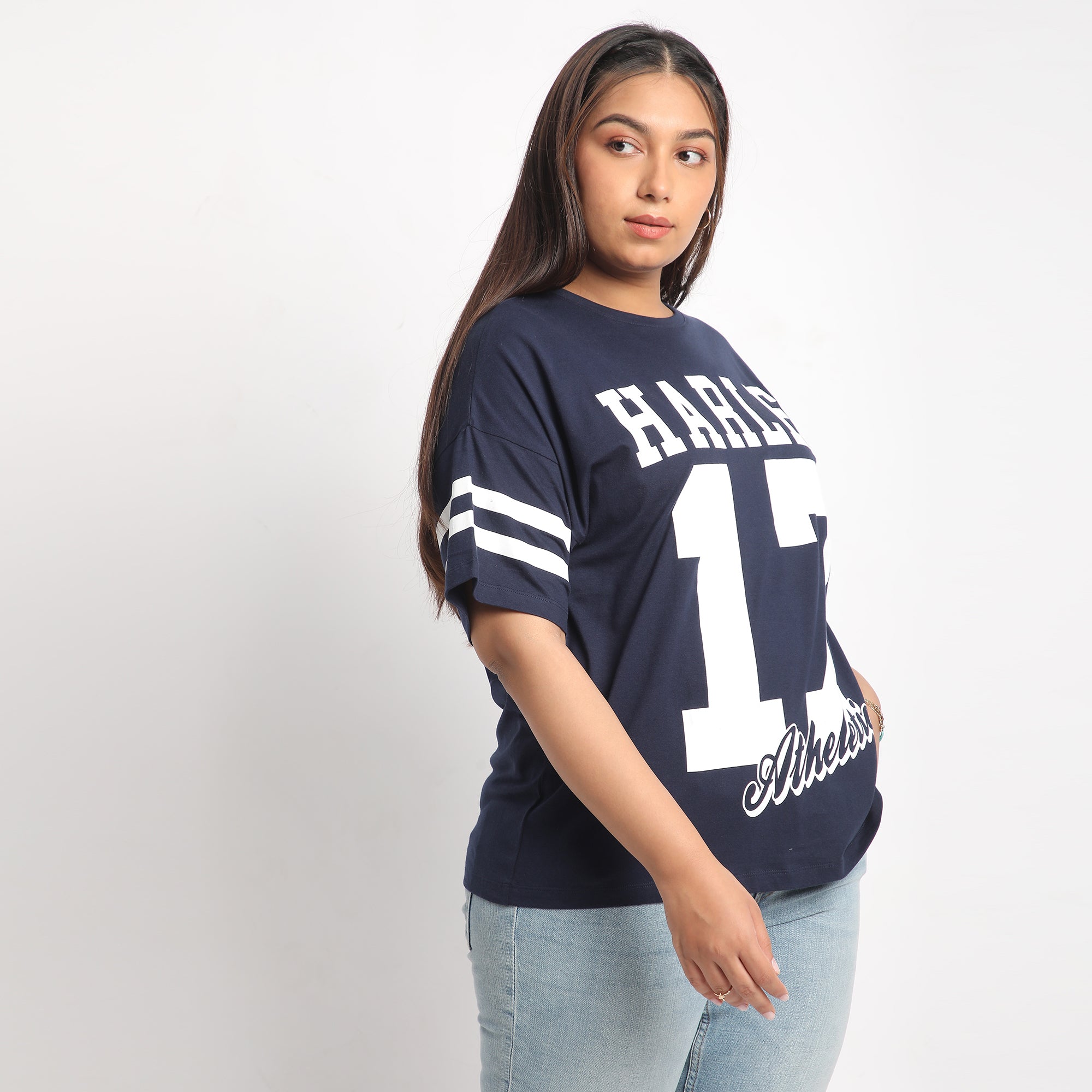 Navy Harlem Plus Size Chest Print Cotton Tee