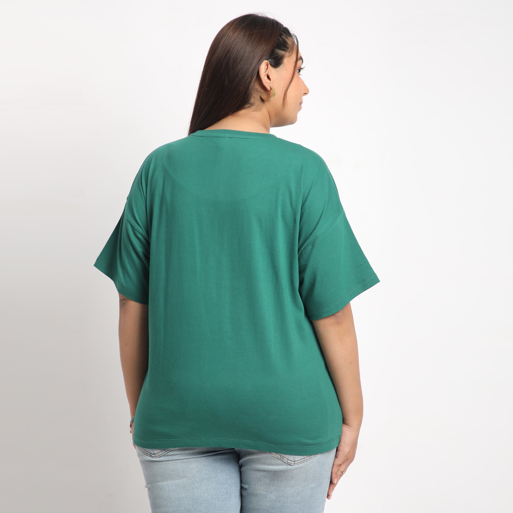 Green Plus Size Chest Print Cotton Tee