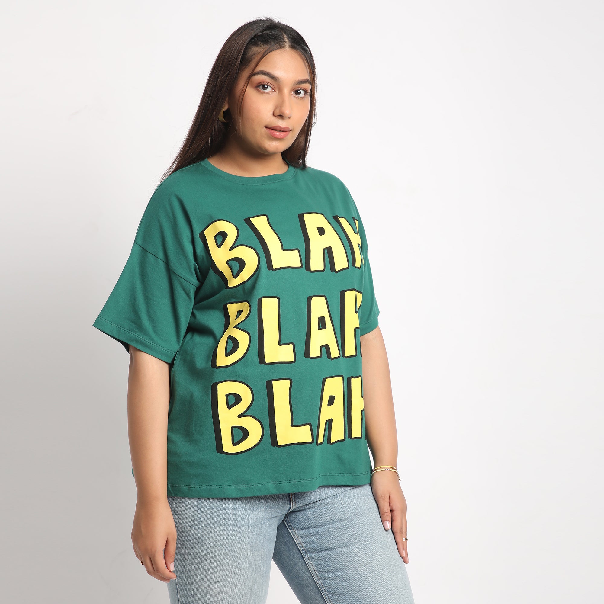 Green Plus Size Chest Print Cotton Tee