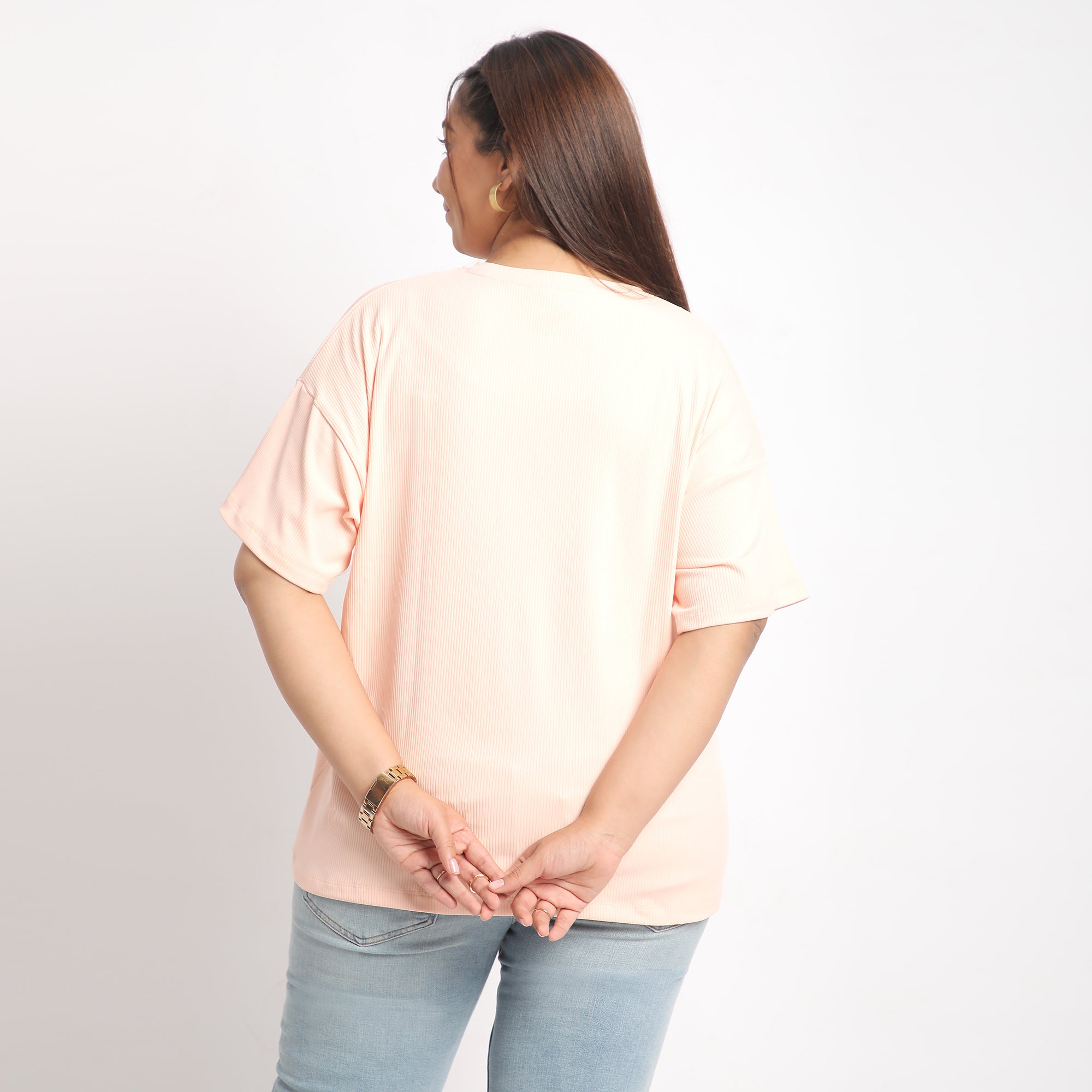 Peach Rib Plus Size Chest Print Tee