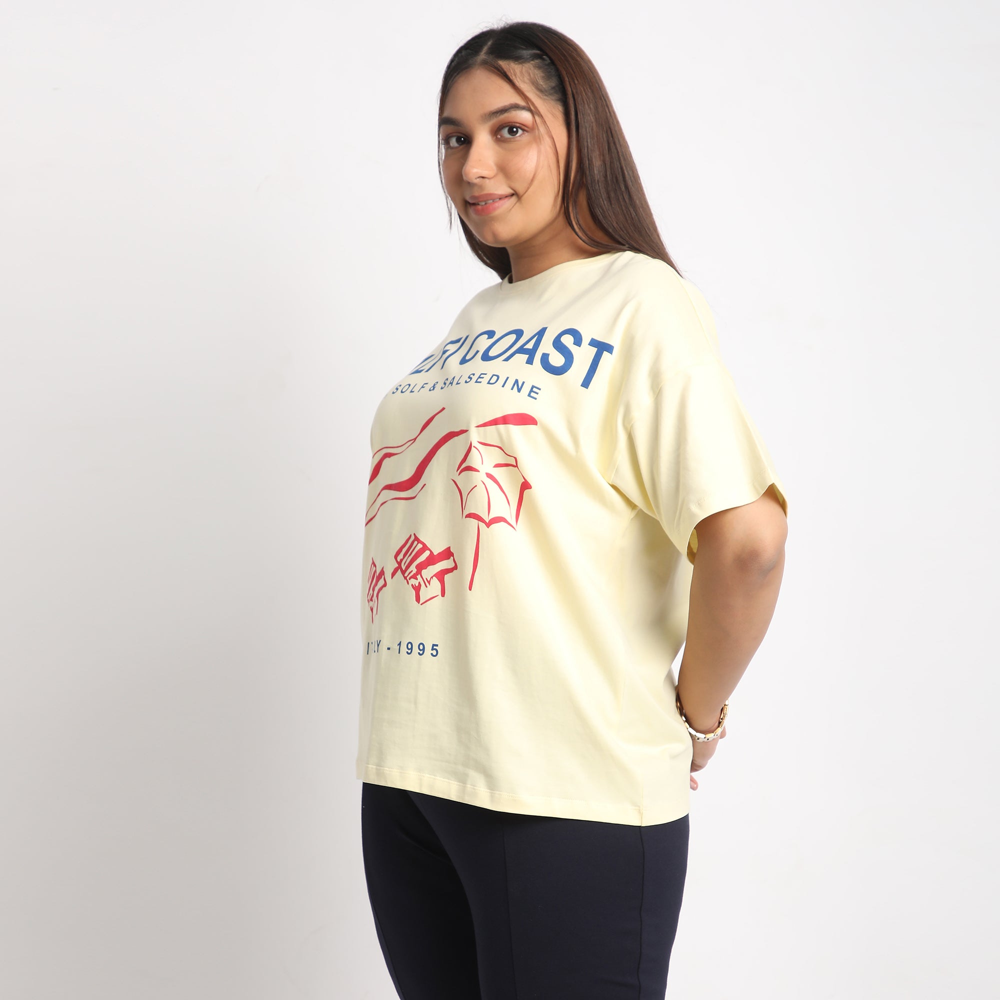 Yellow Amalfi Plus Size Chest Print Cotton Tee